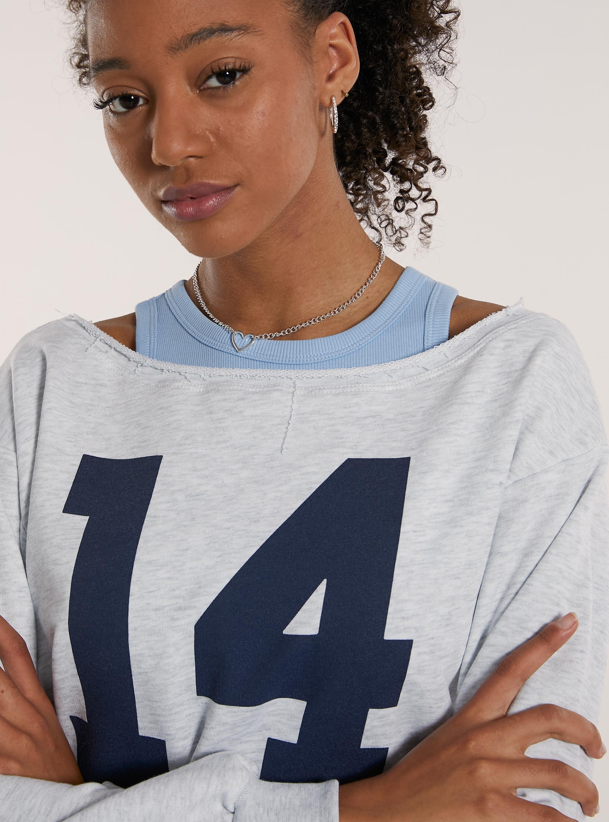 Felpa scollo a barca stampa, MGY3 GREY MEL LIGHT