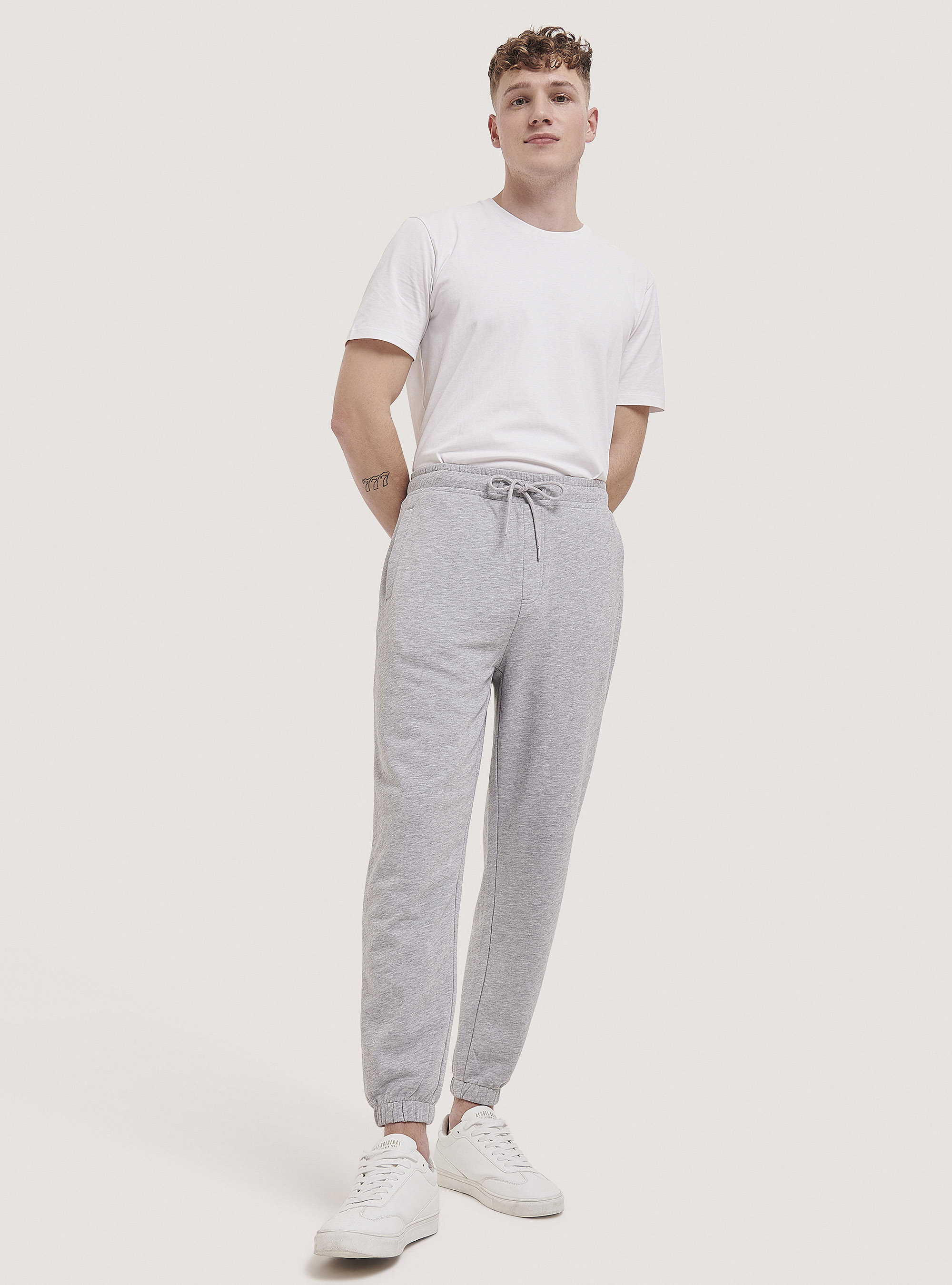 Pantalones jogger básicos de algodón, GRIS CLARO MELANGE