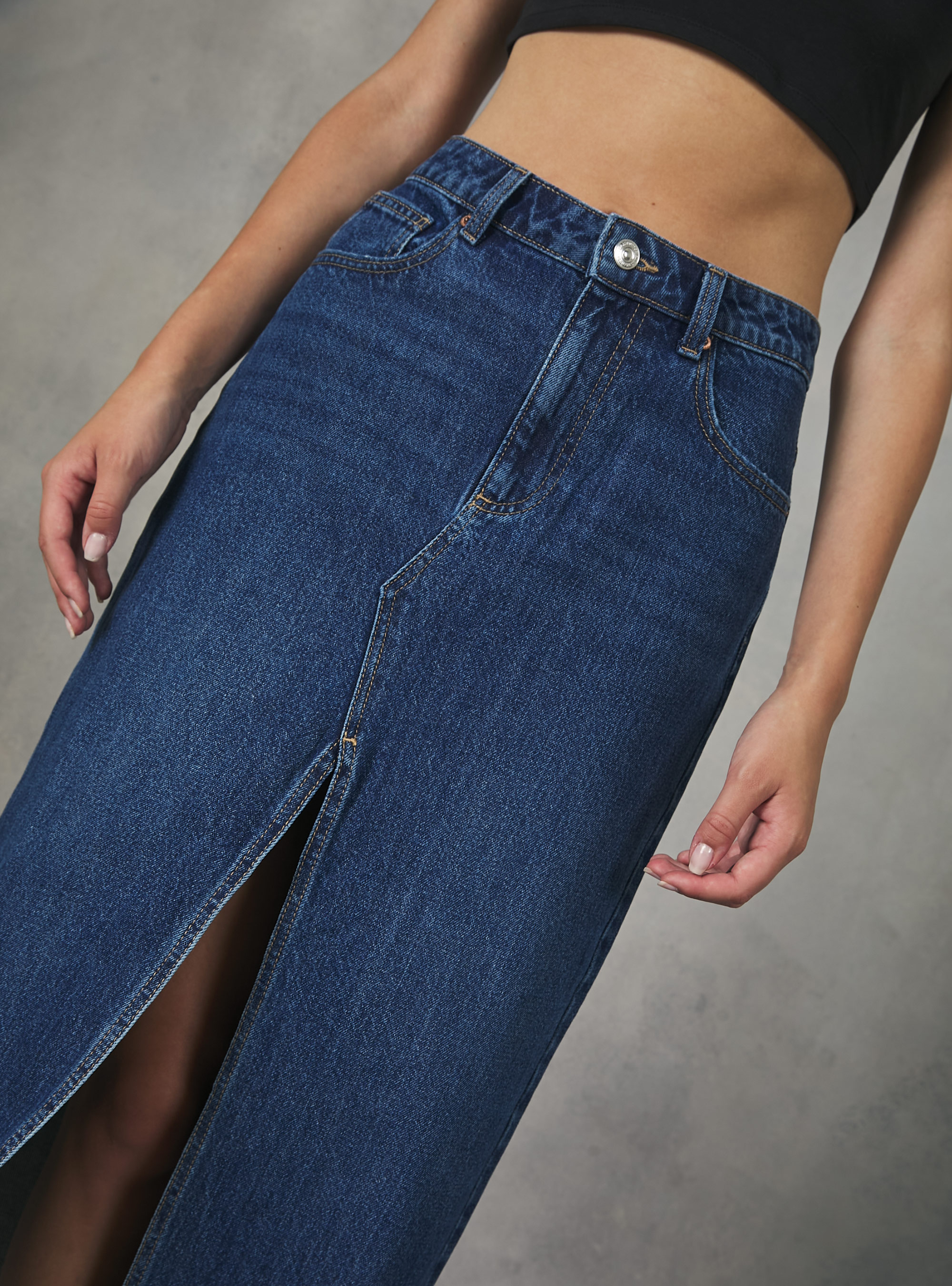 Denim long skirt, D003 MEDIUM BLUE