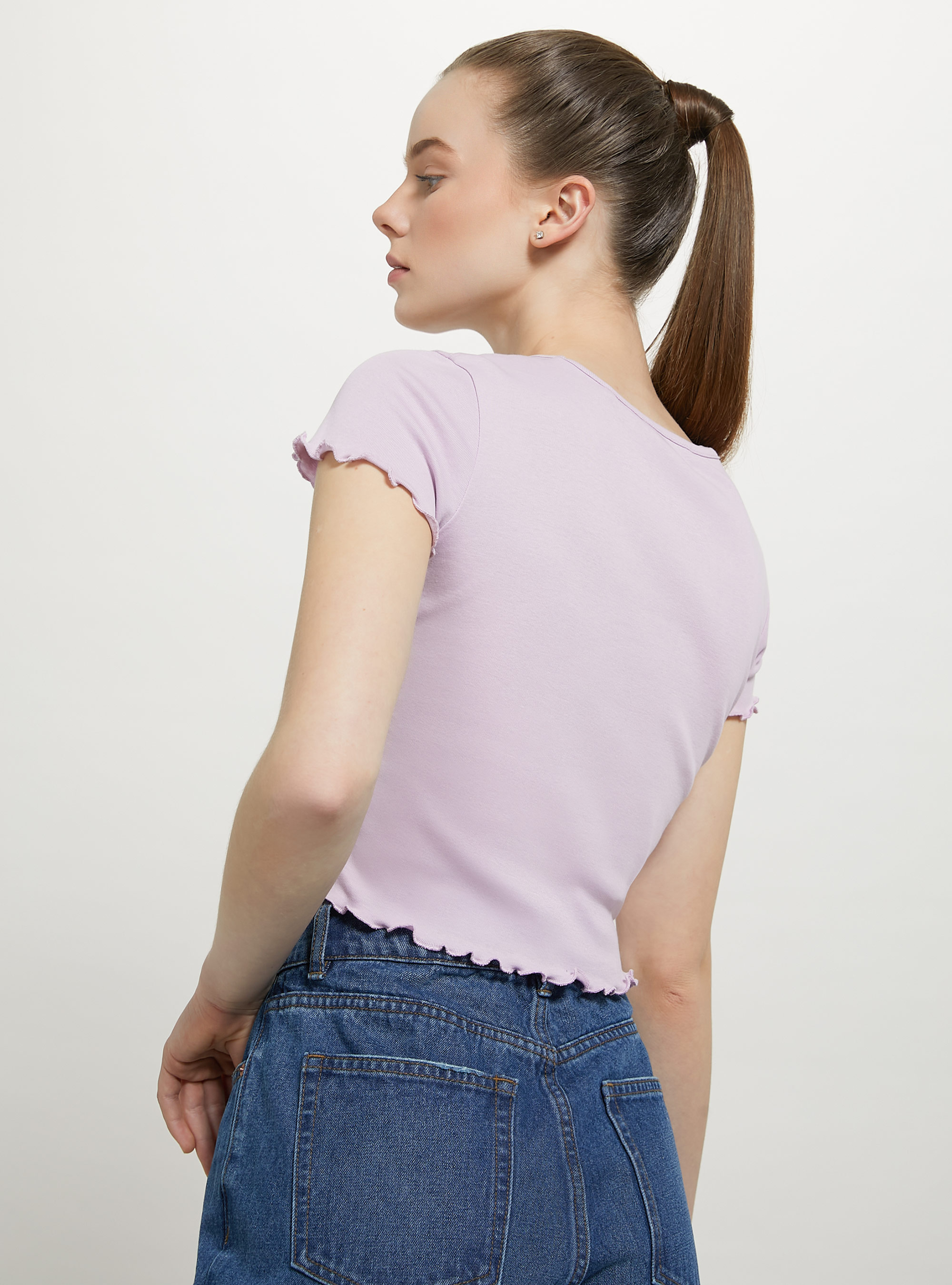 Cotton T-shirt with embroidery, C4546 LILLAC