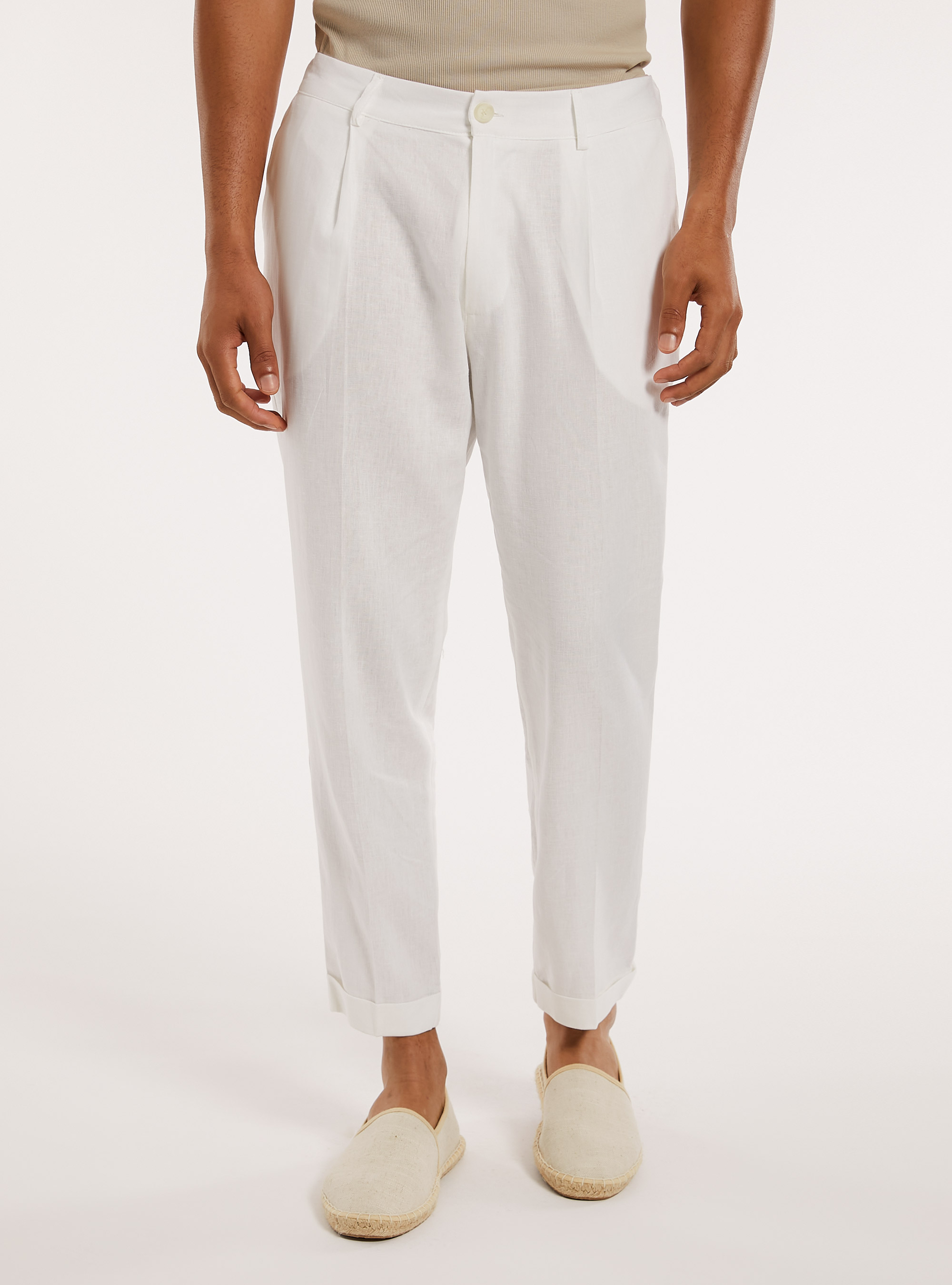 Pantaloni in misto lino, WH2 WHITE
