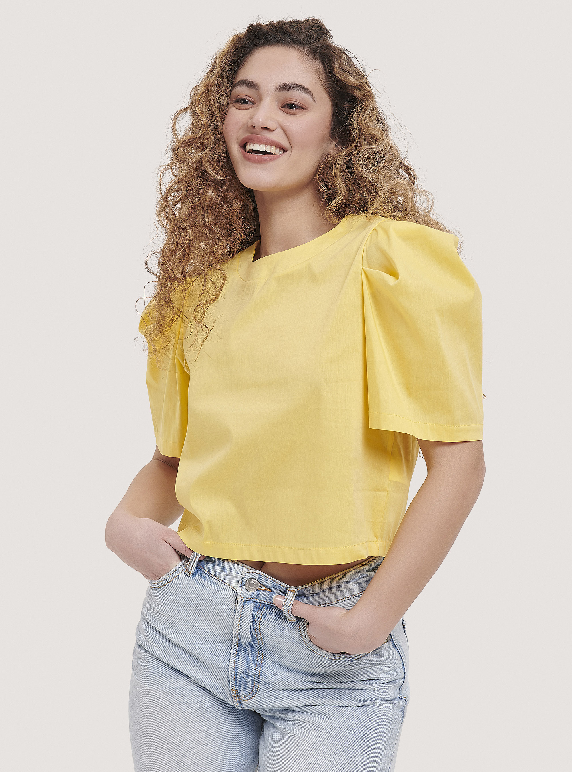 Blusa con mangas abullonadas, C785 YELLOW
