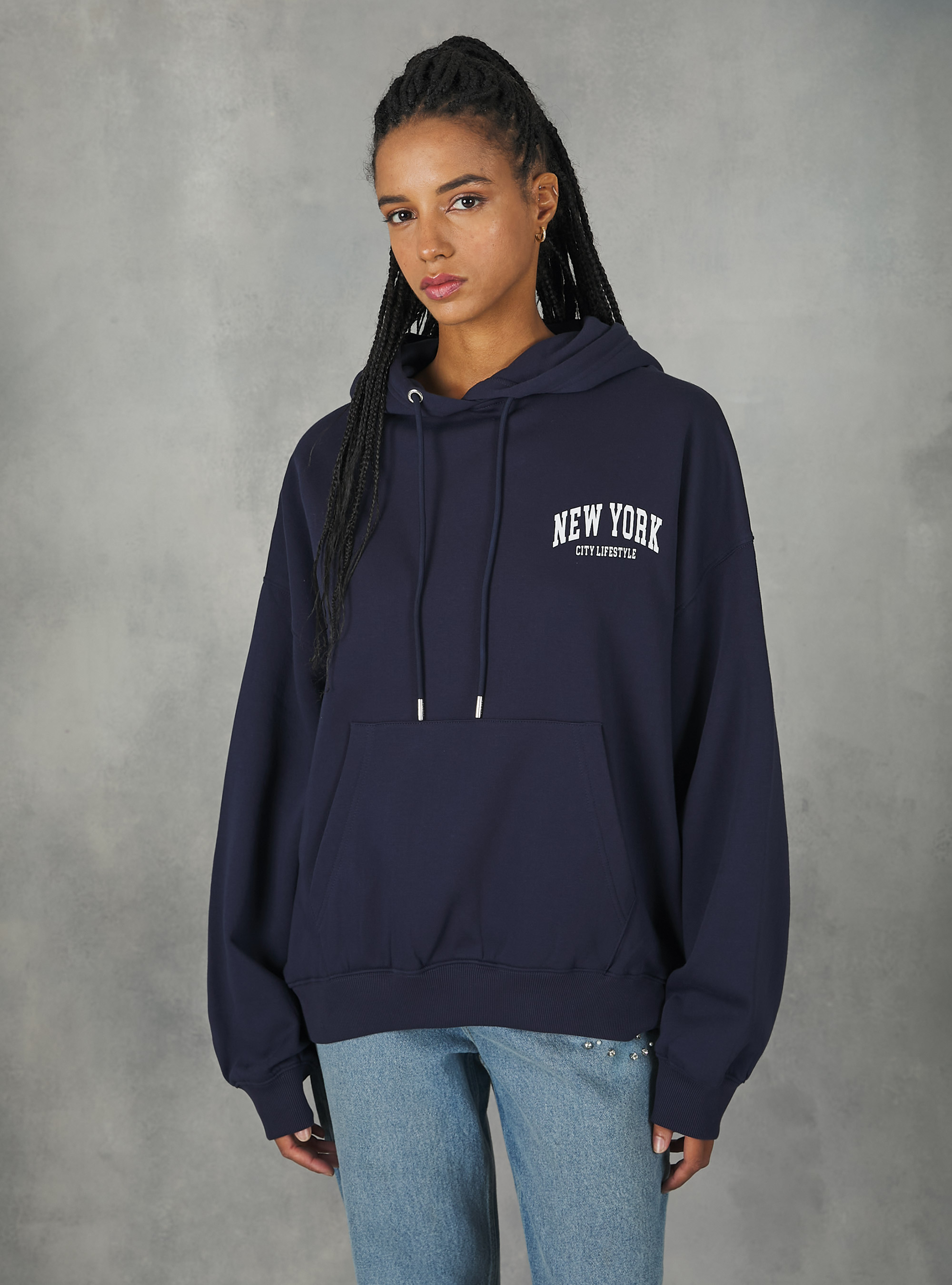 Sweatshirt with college print and hood, NA2 NAVY MEDIUM
