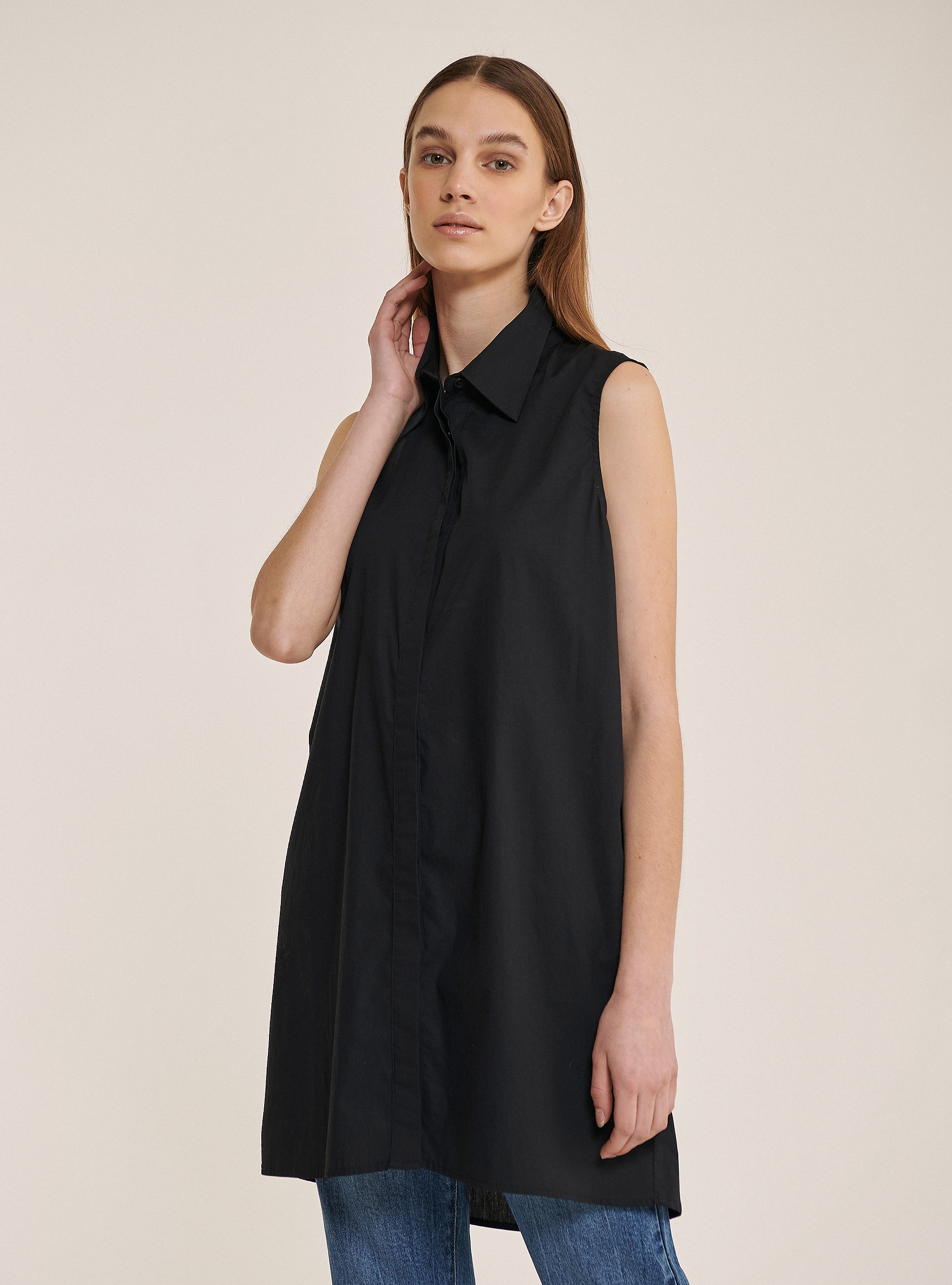 Chemise oversize sans manches, C101 BLACK