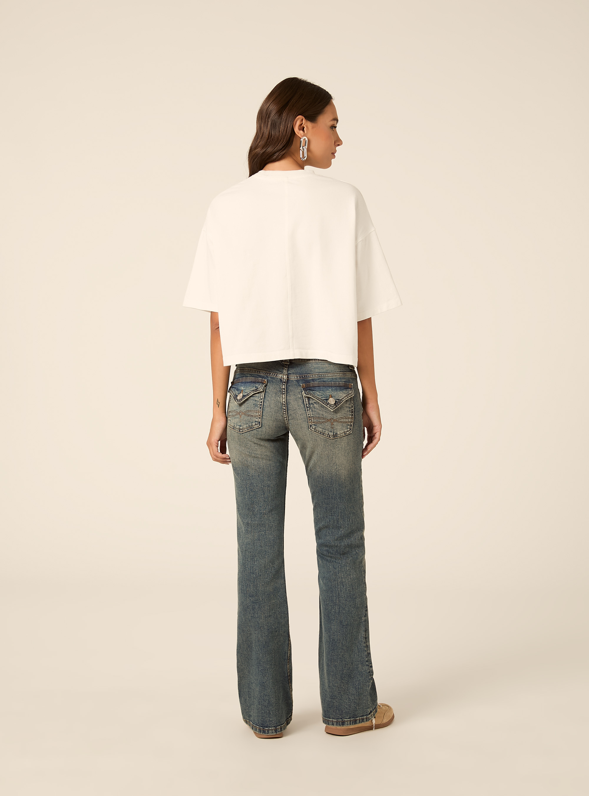 Jean bootcut taille basse avec poches &agrave; rabat, D101 BLUE MED OVERDYE