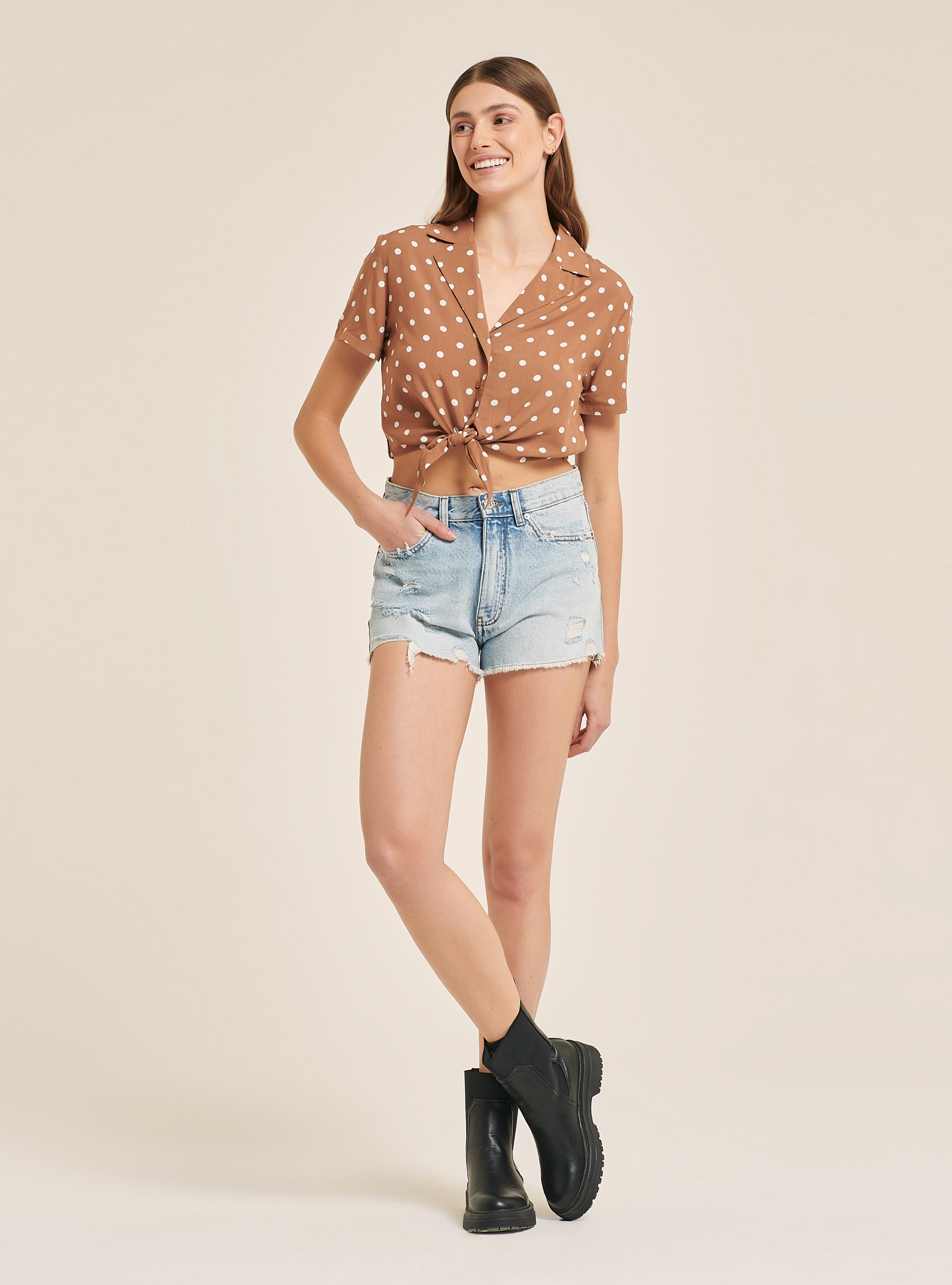 Chemise courte à pois, C5583 TOBACCO