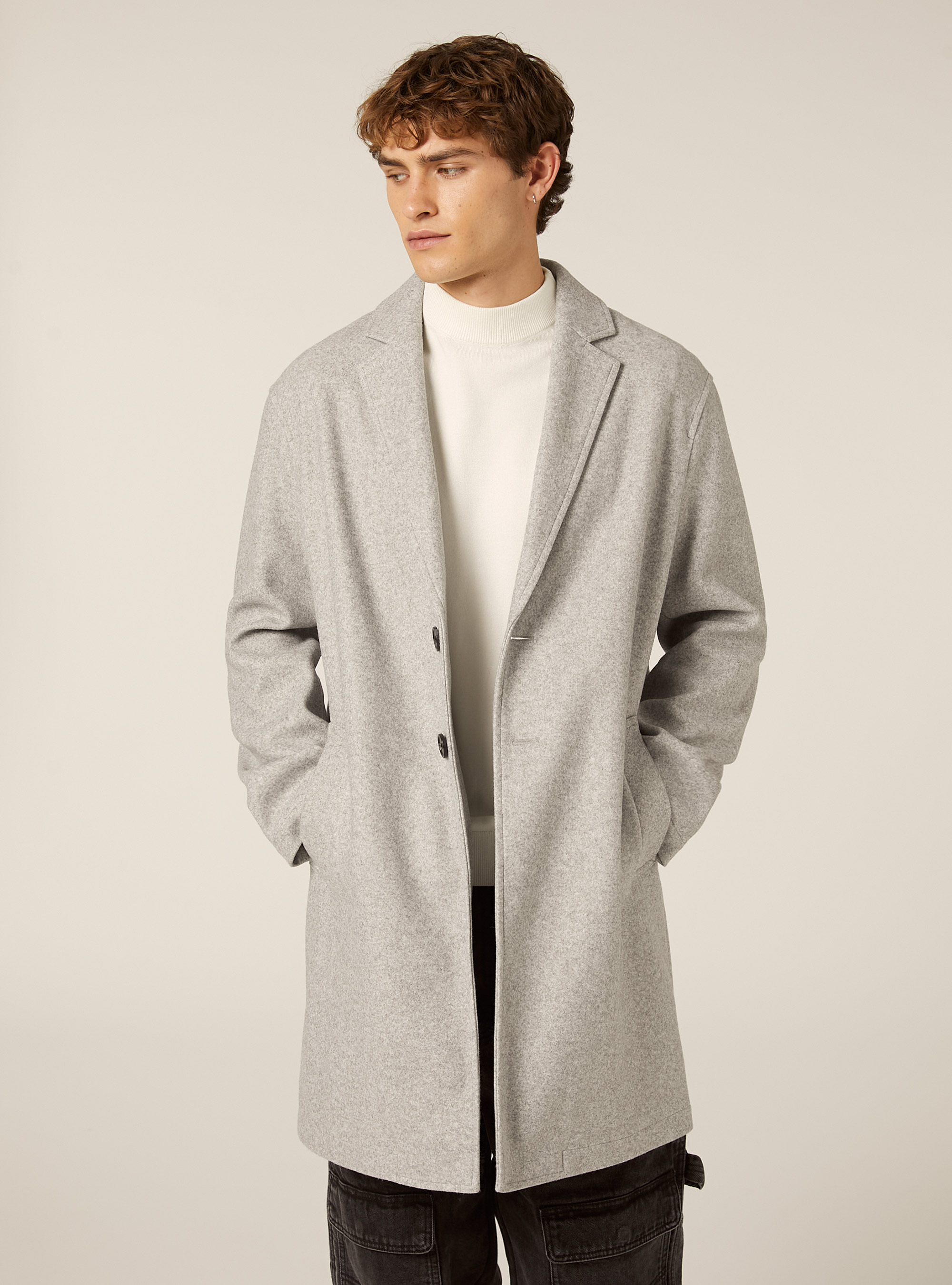 Unlined single-breasted coat, MGY3 GREY MEL LIGHT