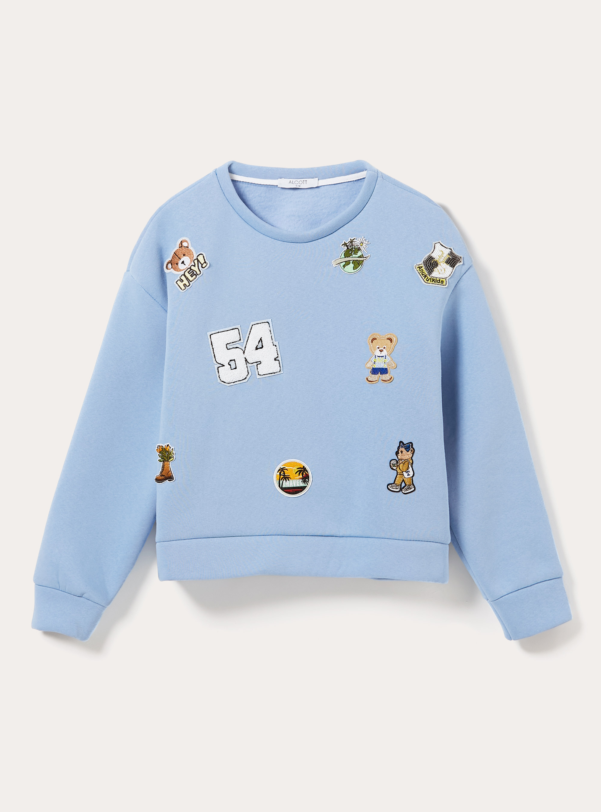 Round-neck sweatshirt with patches, AZ2 AZURE MEDIUM