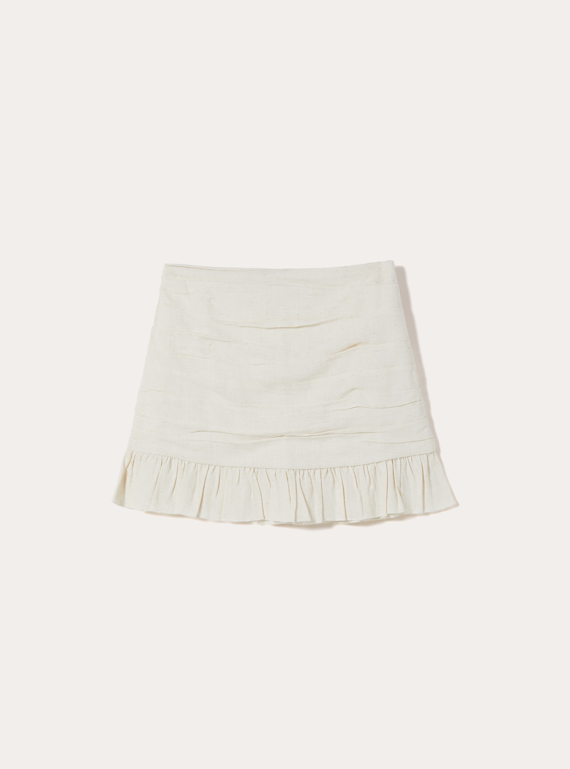 Minigonna arricciata in misto lino, MBG3 BEIGE MEL LIGHT