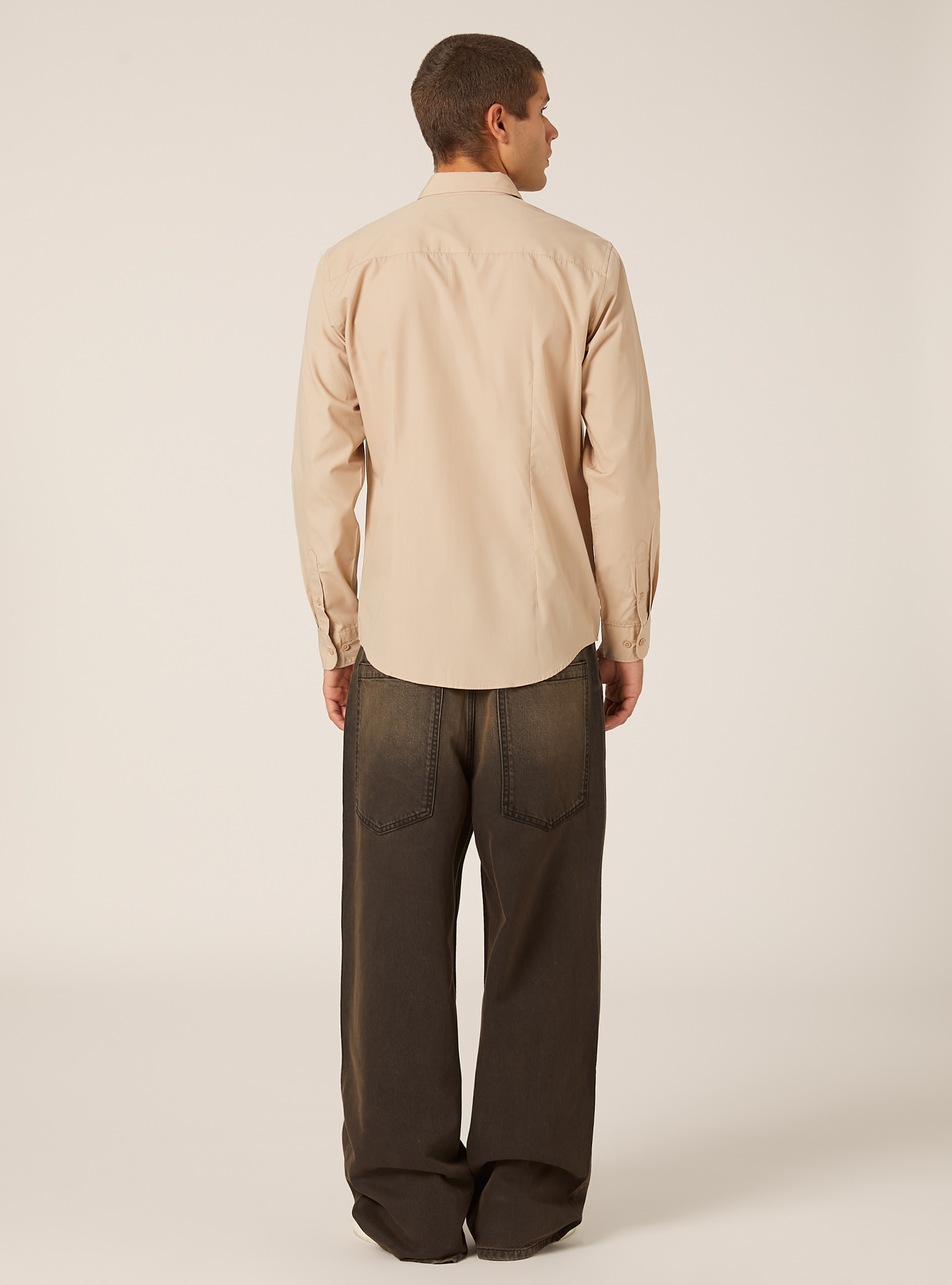 Camisa de manga larga lisa, BG2 BEIGE MEDIUM