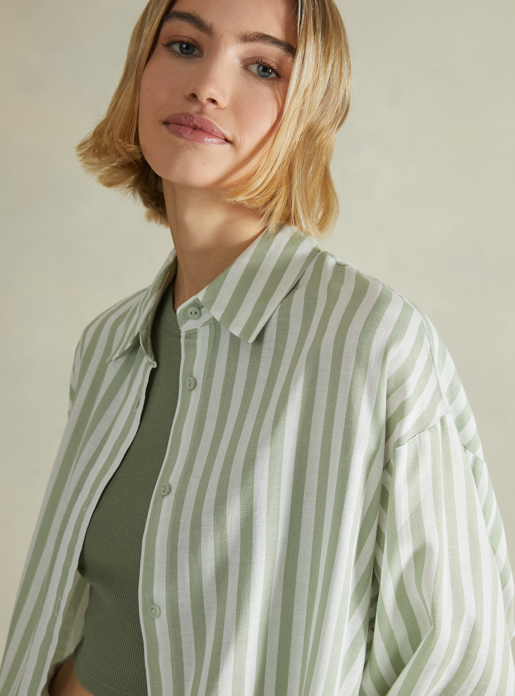 Camisa a rayas en mezcla de lino, KY3 KAKY LIGHT