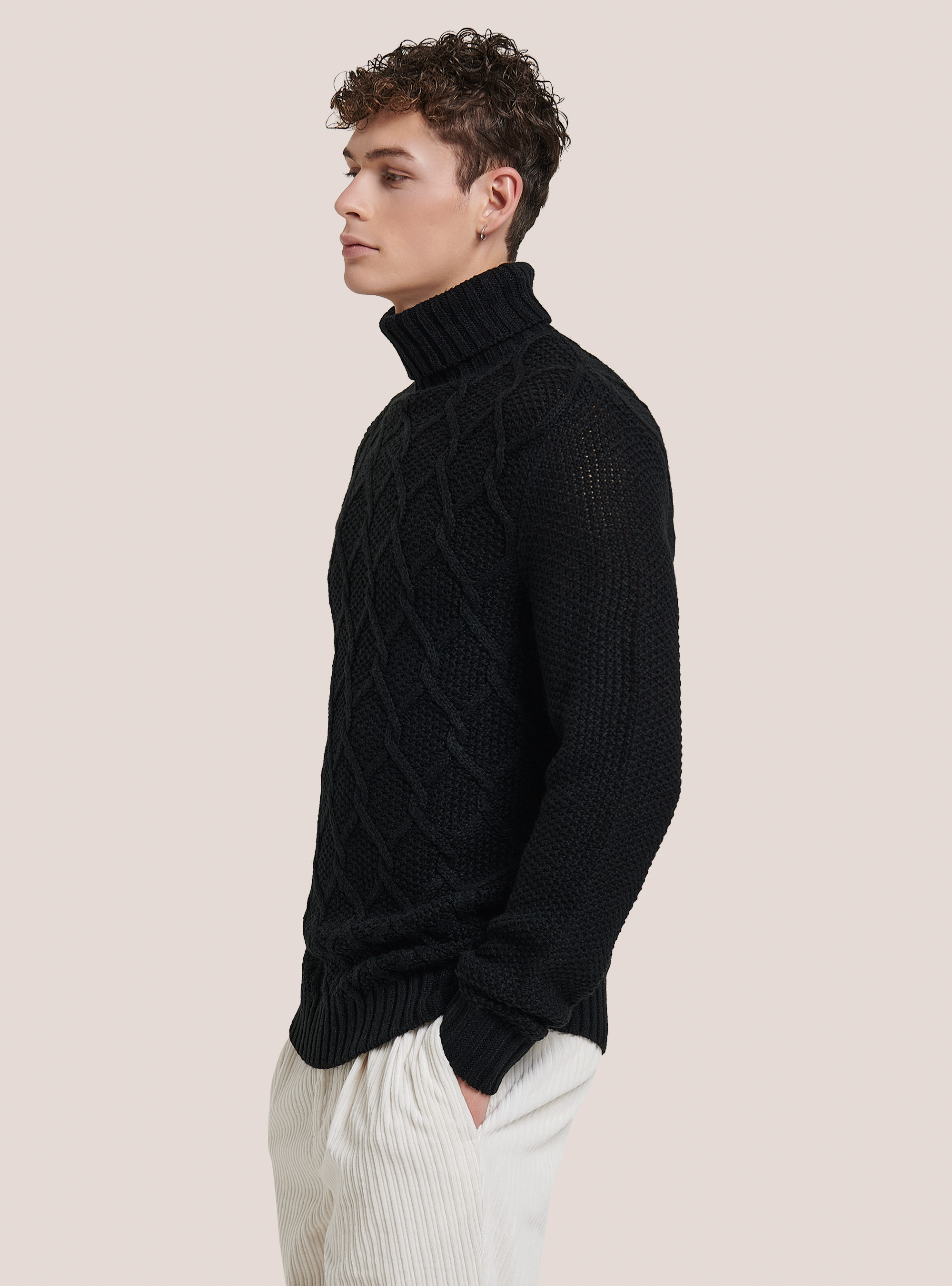 Pullover effetto rombi incrociati, C101 BLACK