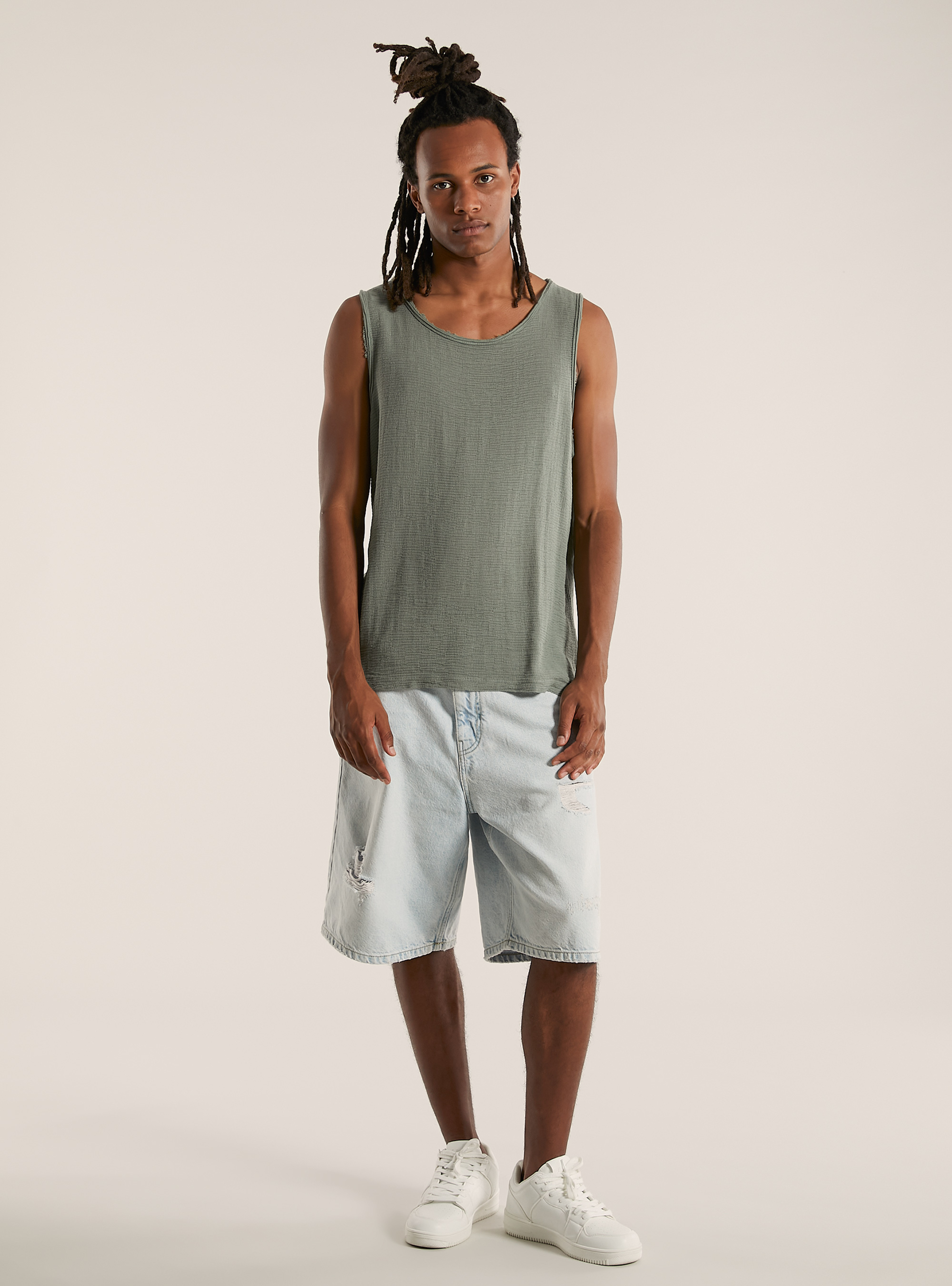 Linen-blend tank top, KY2 KAKY MEDIUM