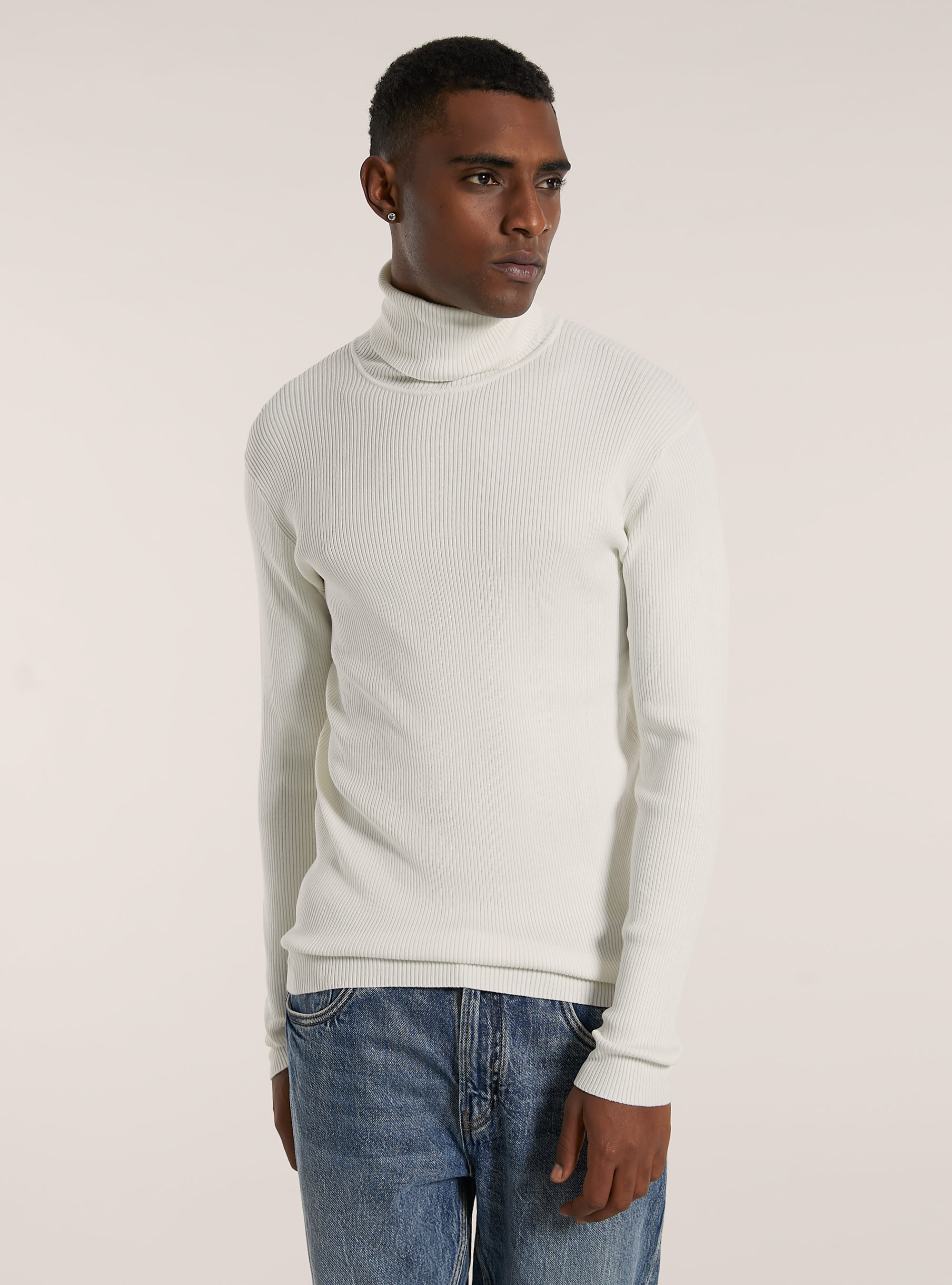 Pullover a collo alto a coste, WH2 WHITE