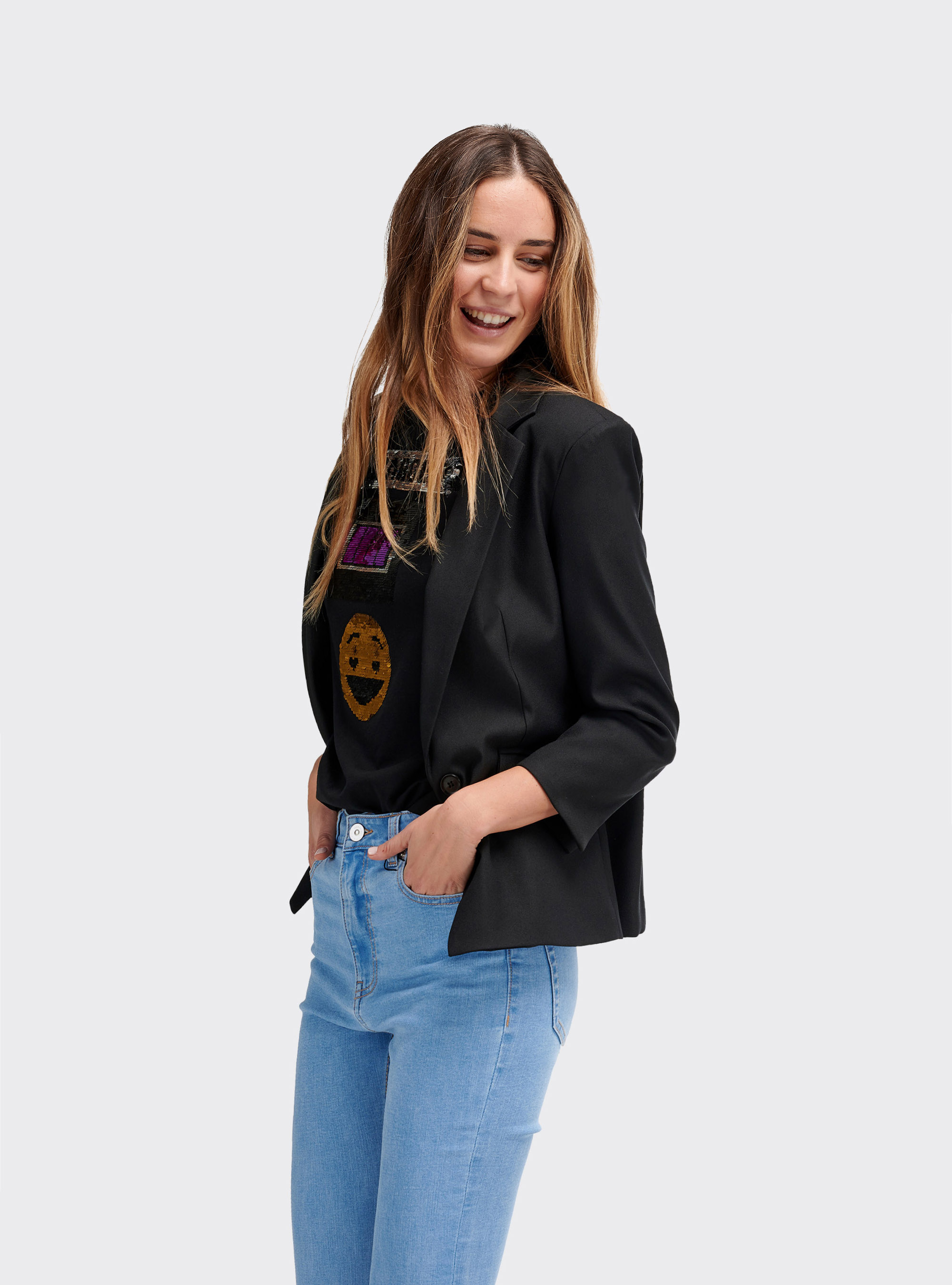 Blazer corto avvitato, NERO