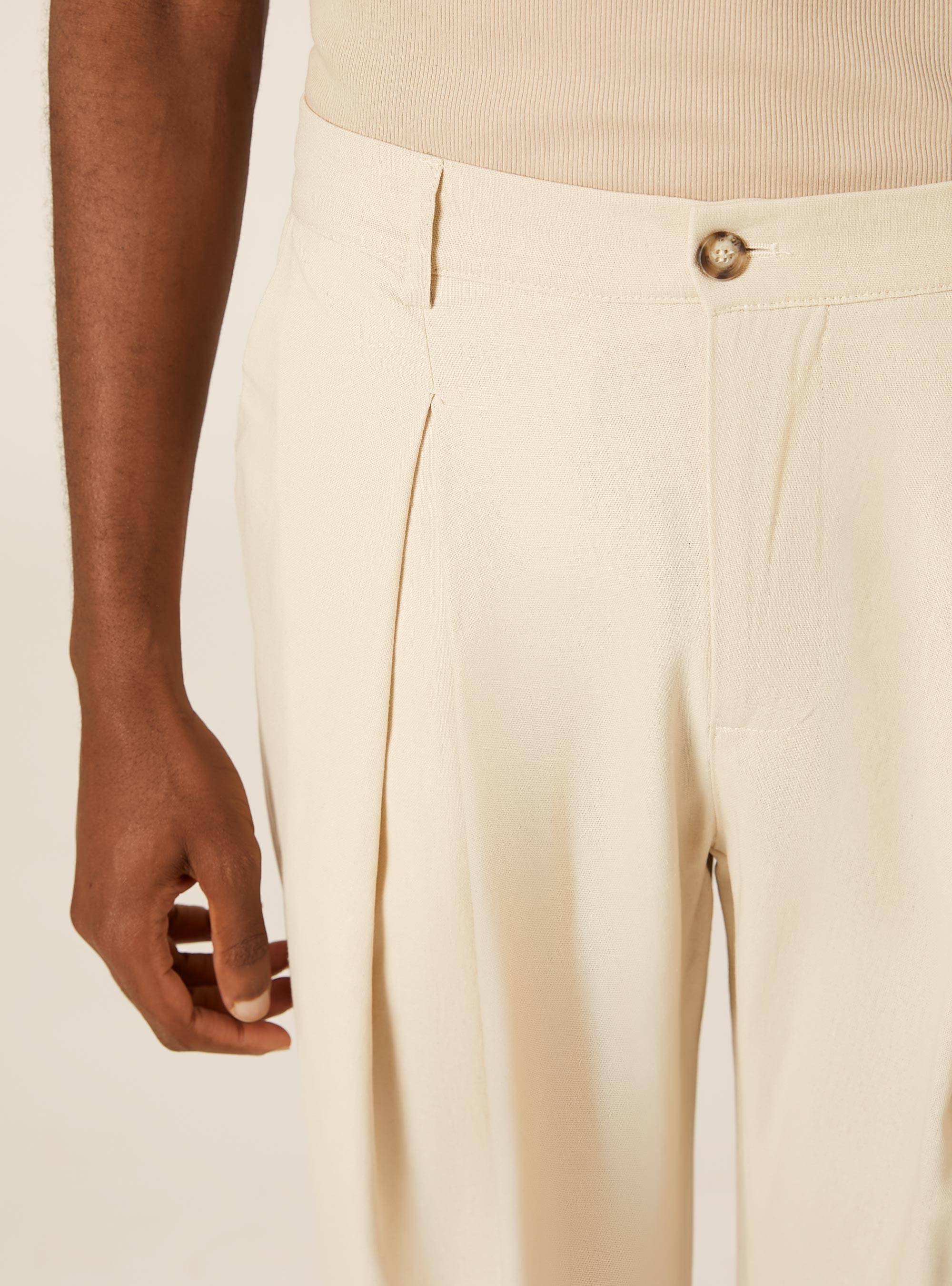 Pantaloni una pince in misto lino, BG2 BEIGE MEDIUM