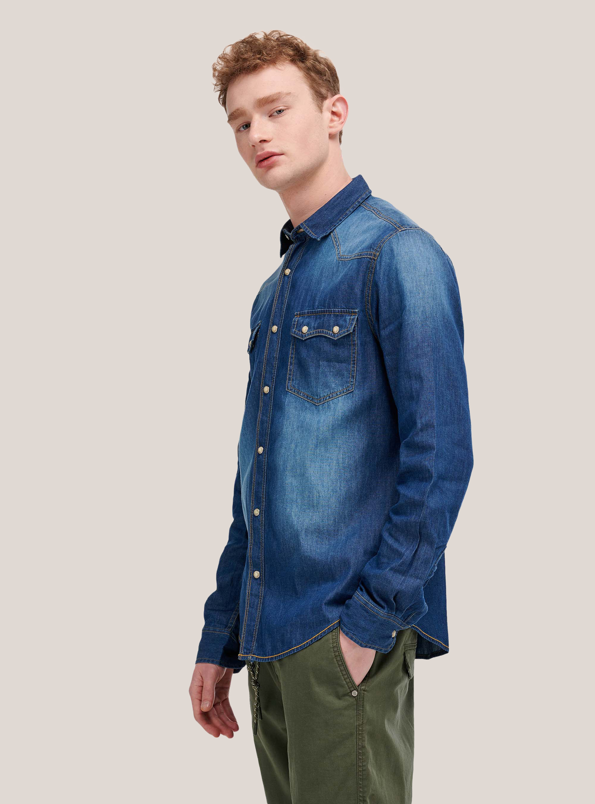 Denim shirt with long sleeves, BLUE NAVY