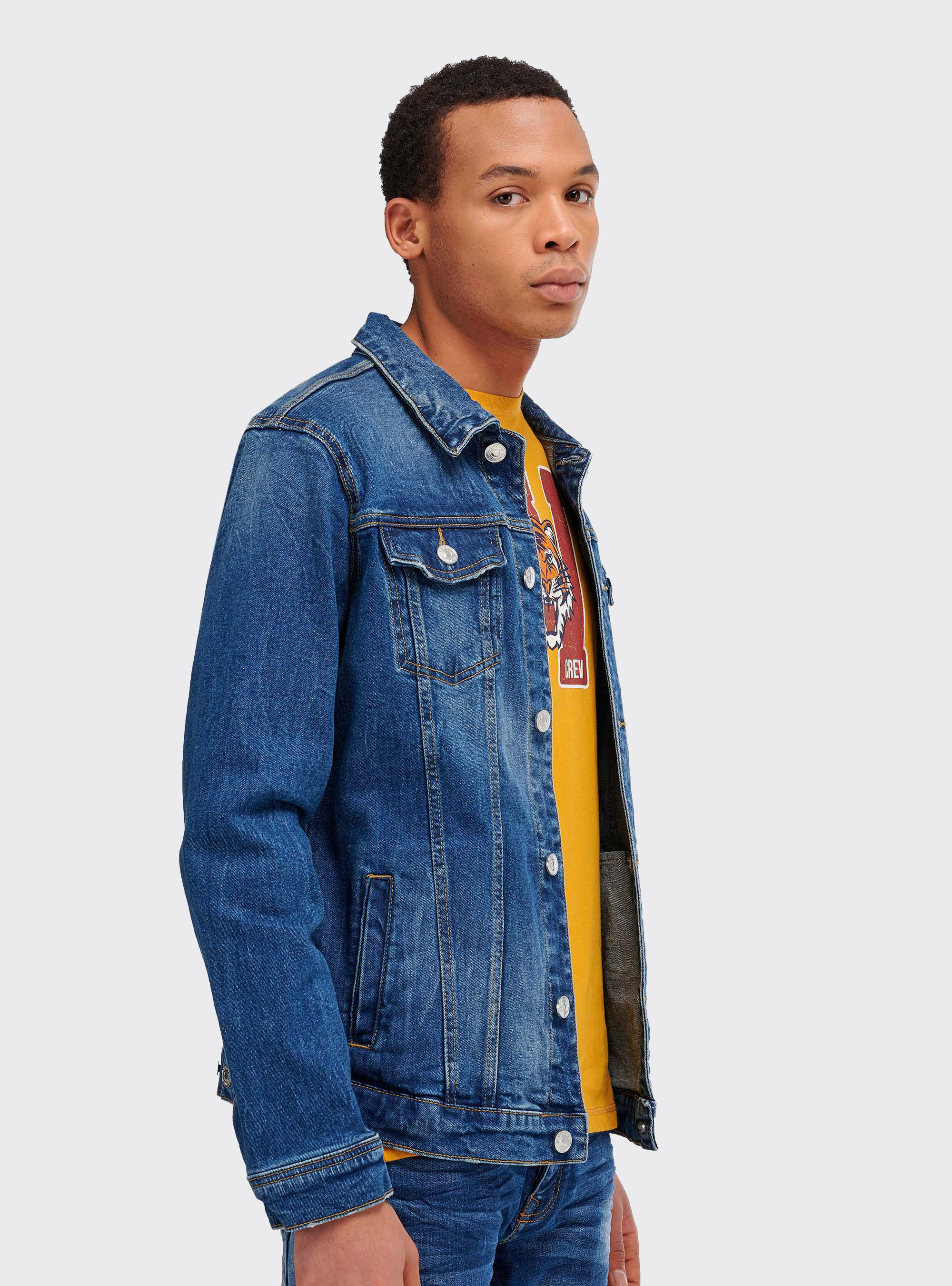 Giubbino denim regular fit, AZZURRO