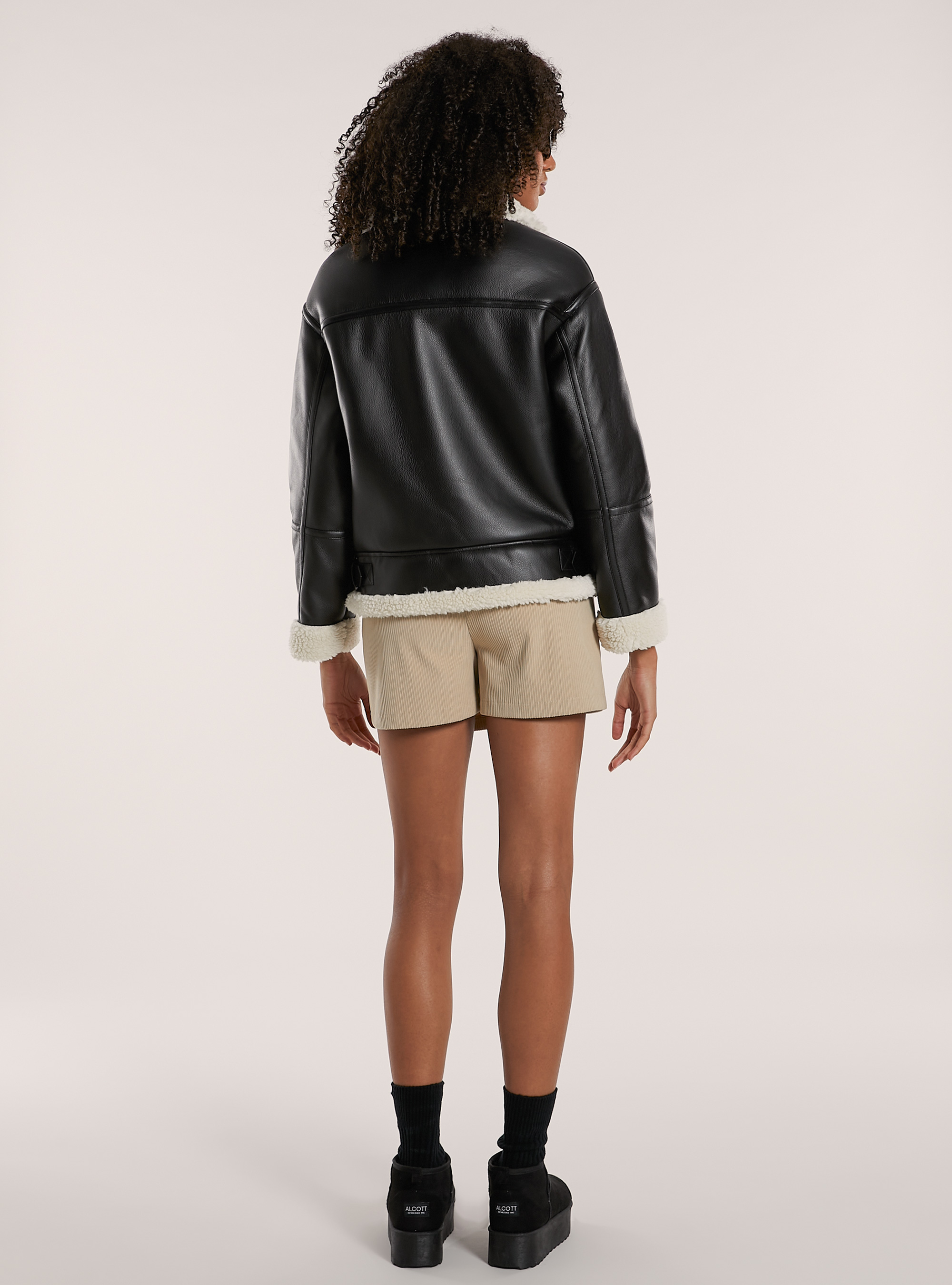 Veste en peau de mouton effet cuir double face, BK1 BLACK