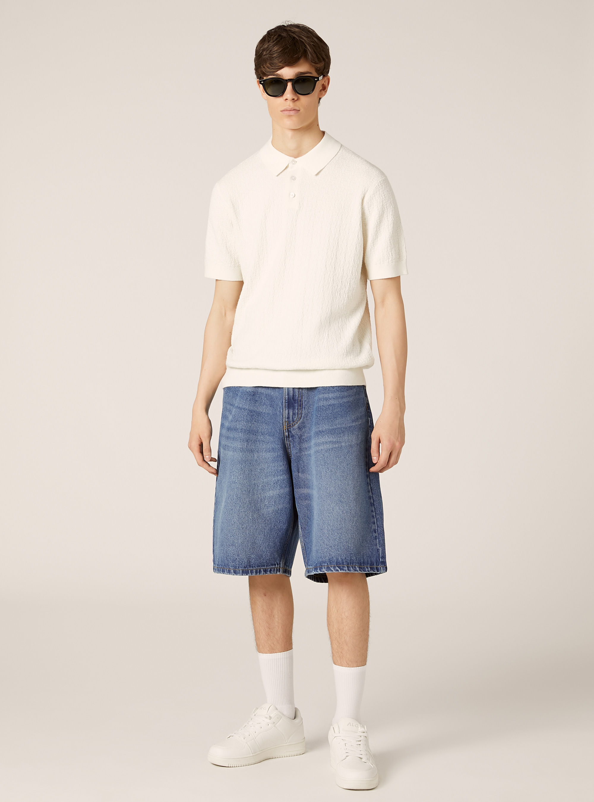 Polo en maille textur&eacute;e, WH1 OFF WHITE