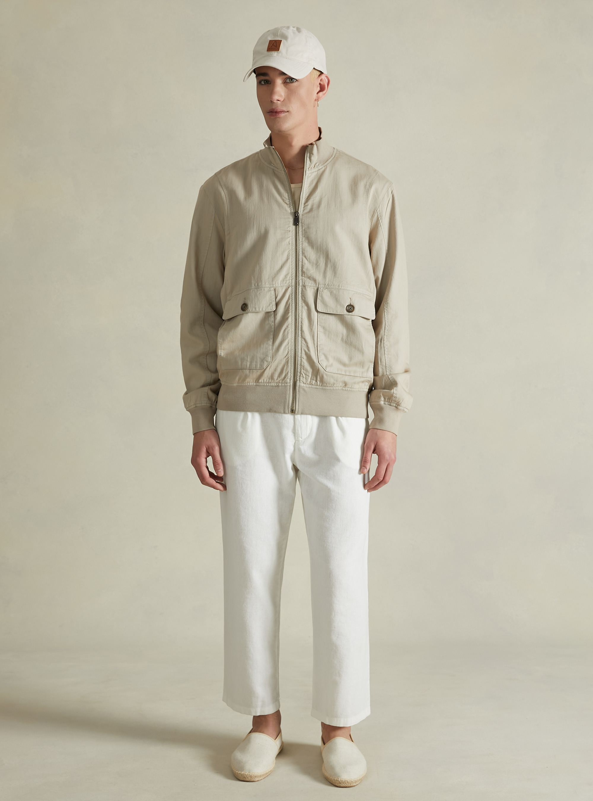 Linen blend bomber jacket with large pockets, BG2 BEIGE MEDIUM