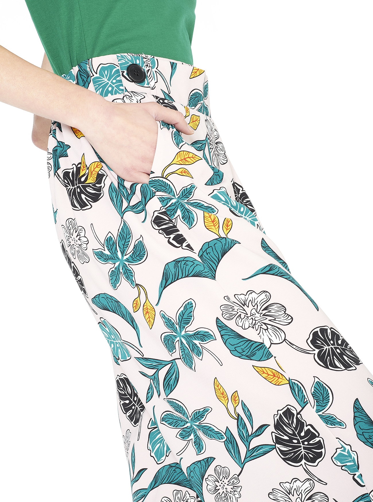 Pantalone gamba ampia vita alta e comfort fit, FL FLOREAL