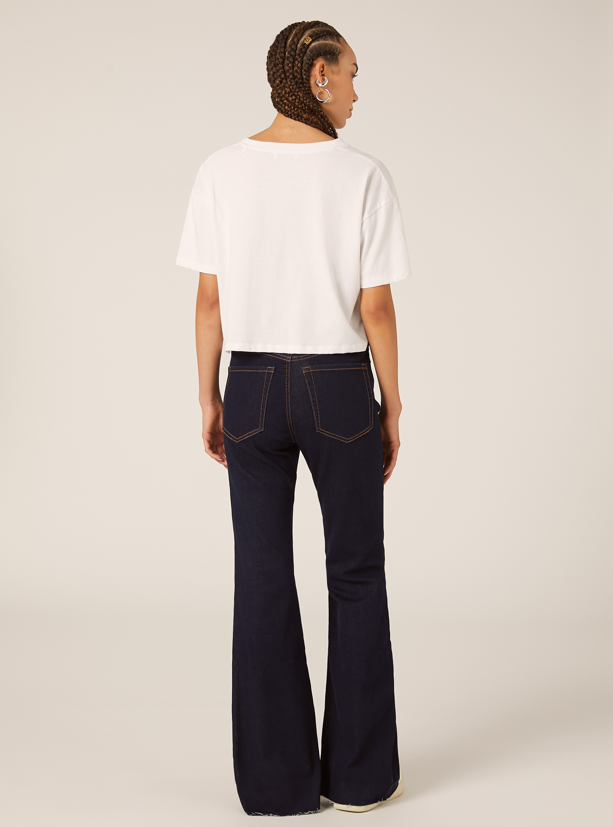 High-waisted flare jeans, D001 DEEP BLUE