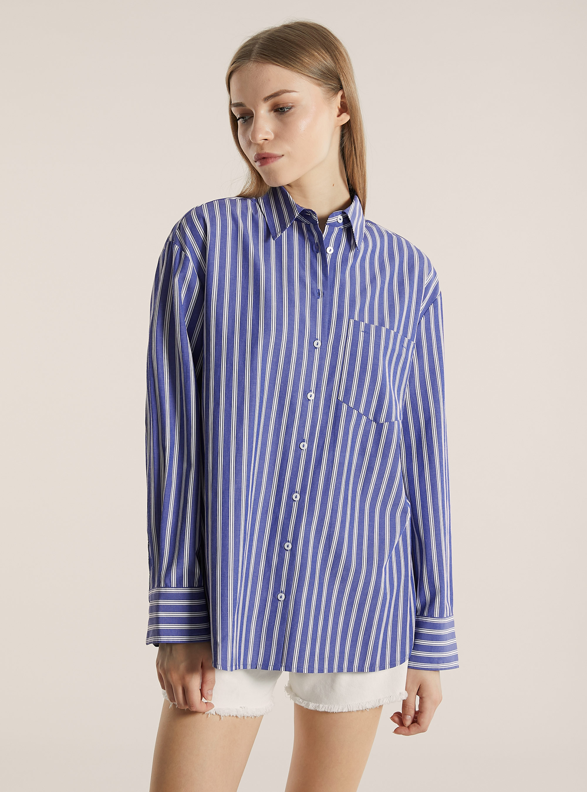 Oversize striped poplin shirt | Alcott | Women's Shirts and