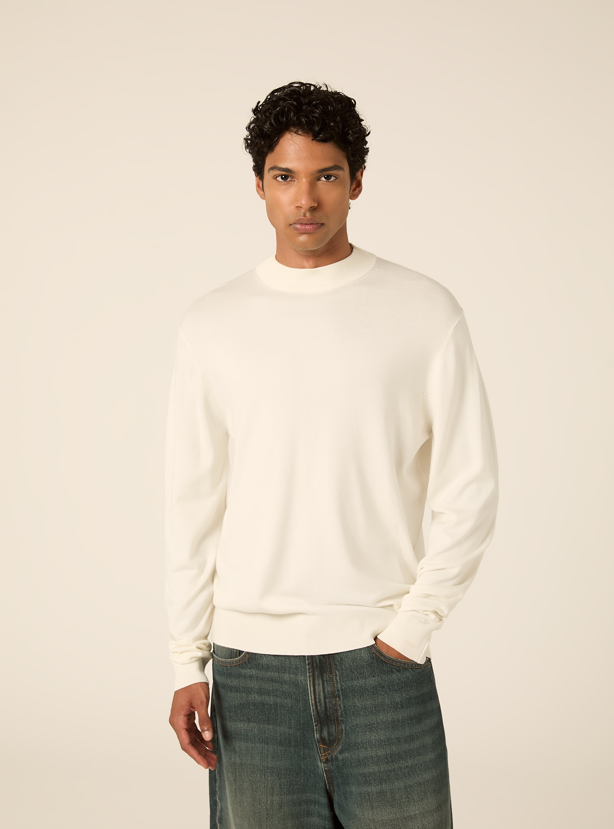 Maglia mezzocollo rasata, OFF WHITE
