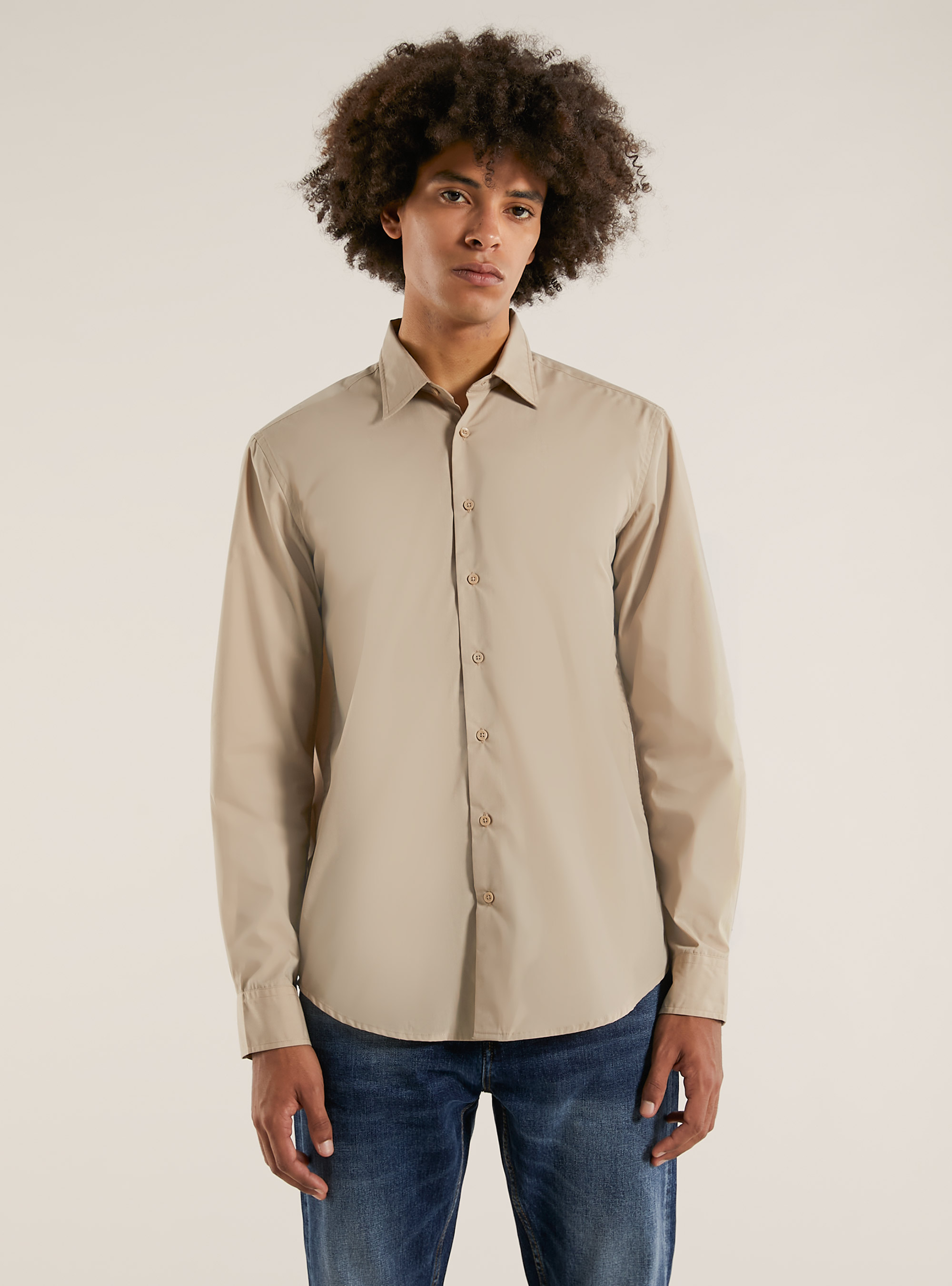 Plain-coloured long-sleeved shirt, BG2 BEIGE MEDIUM