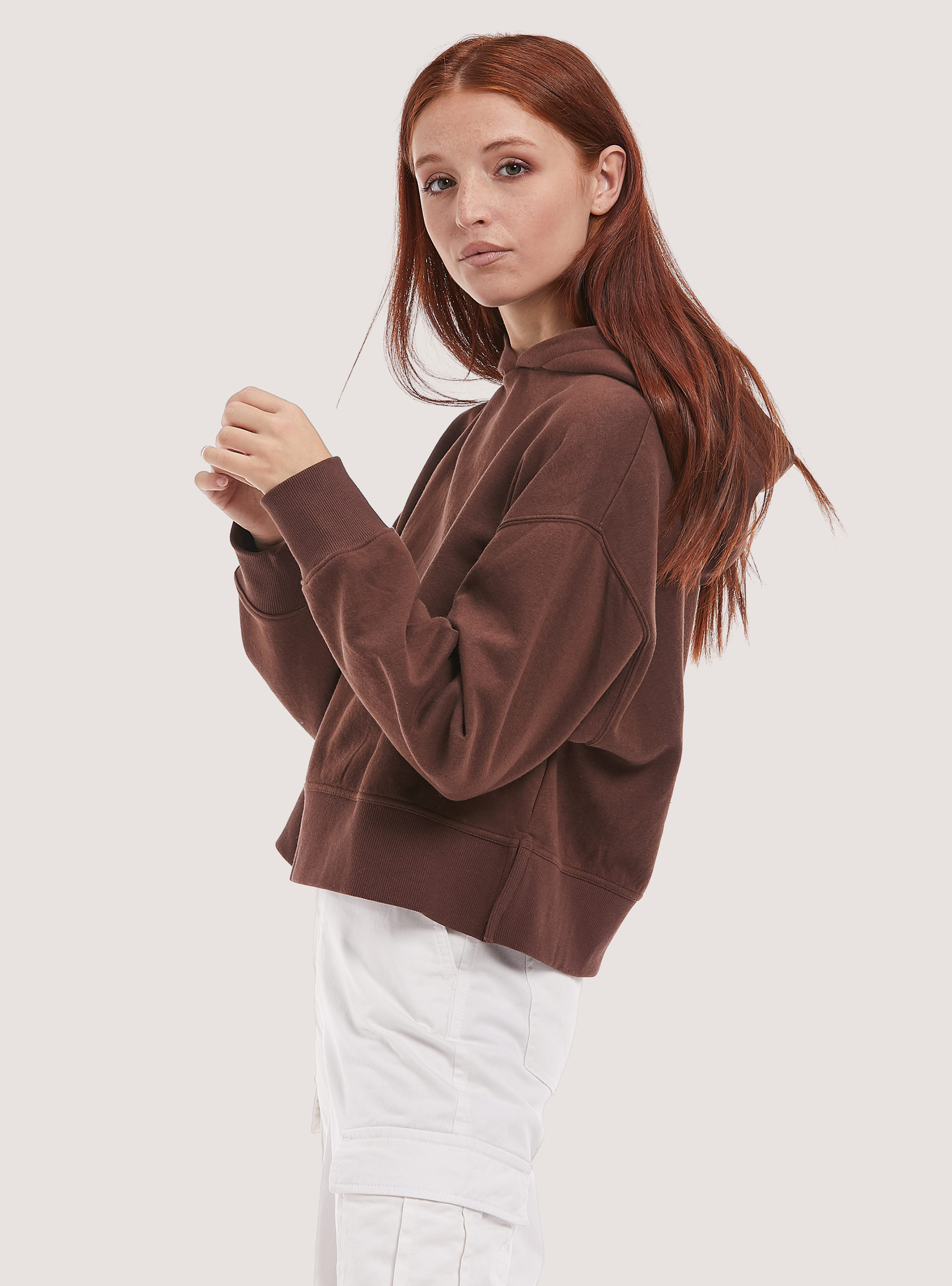 Cropped hooded sweatshirt, BR2 BROWN MEDIUM