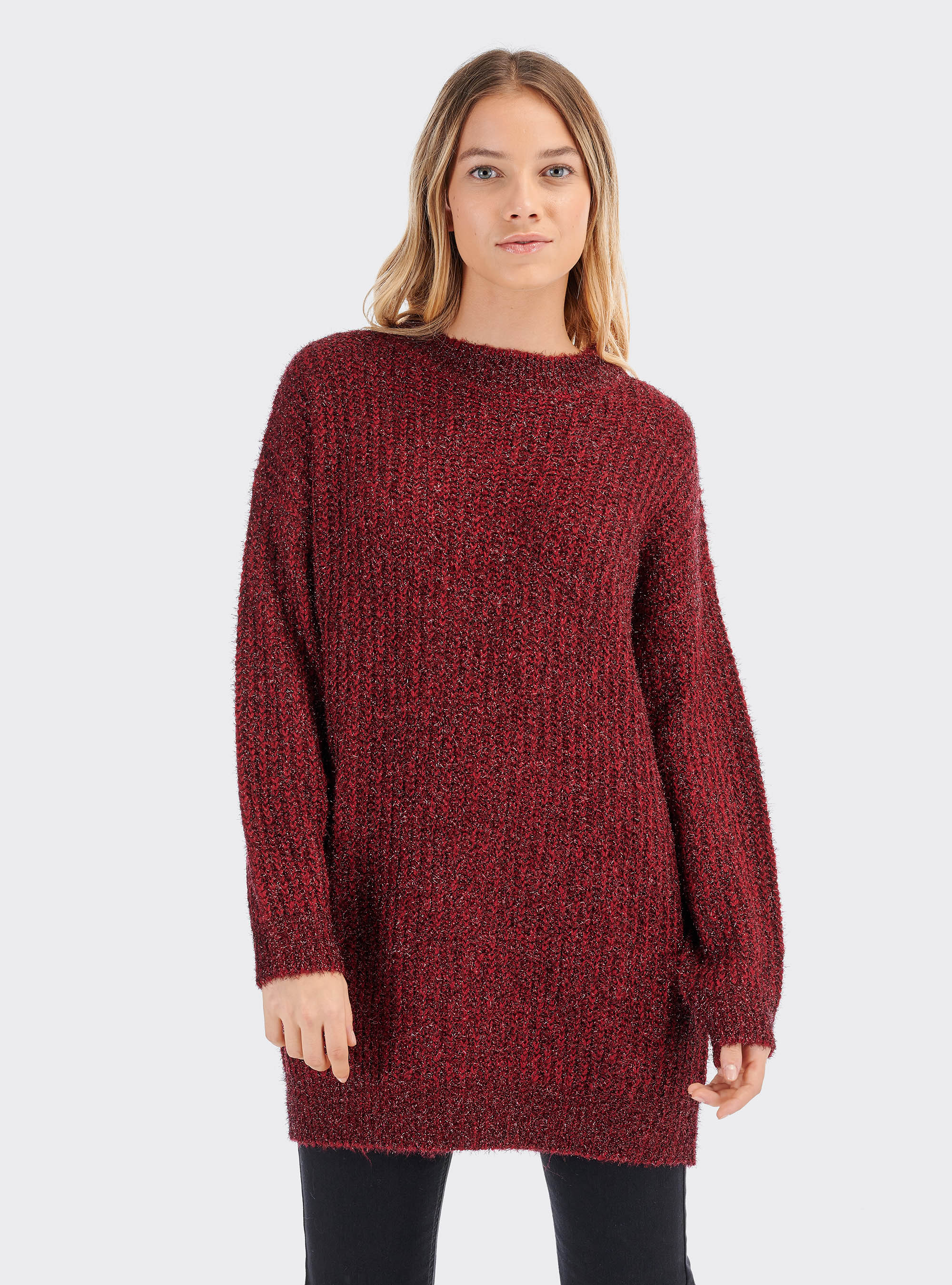Pullover con filo lurex comfort fit, ROSSO