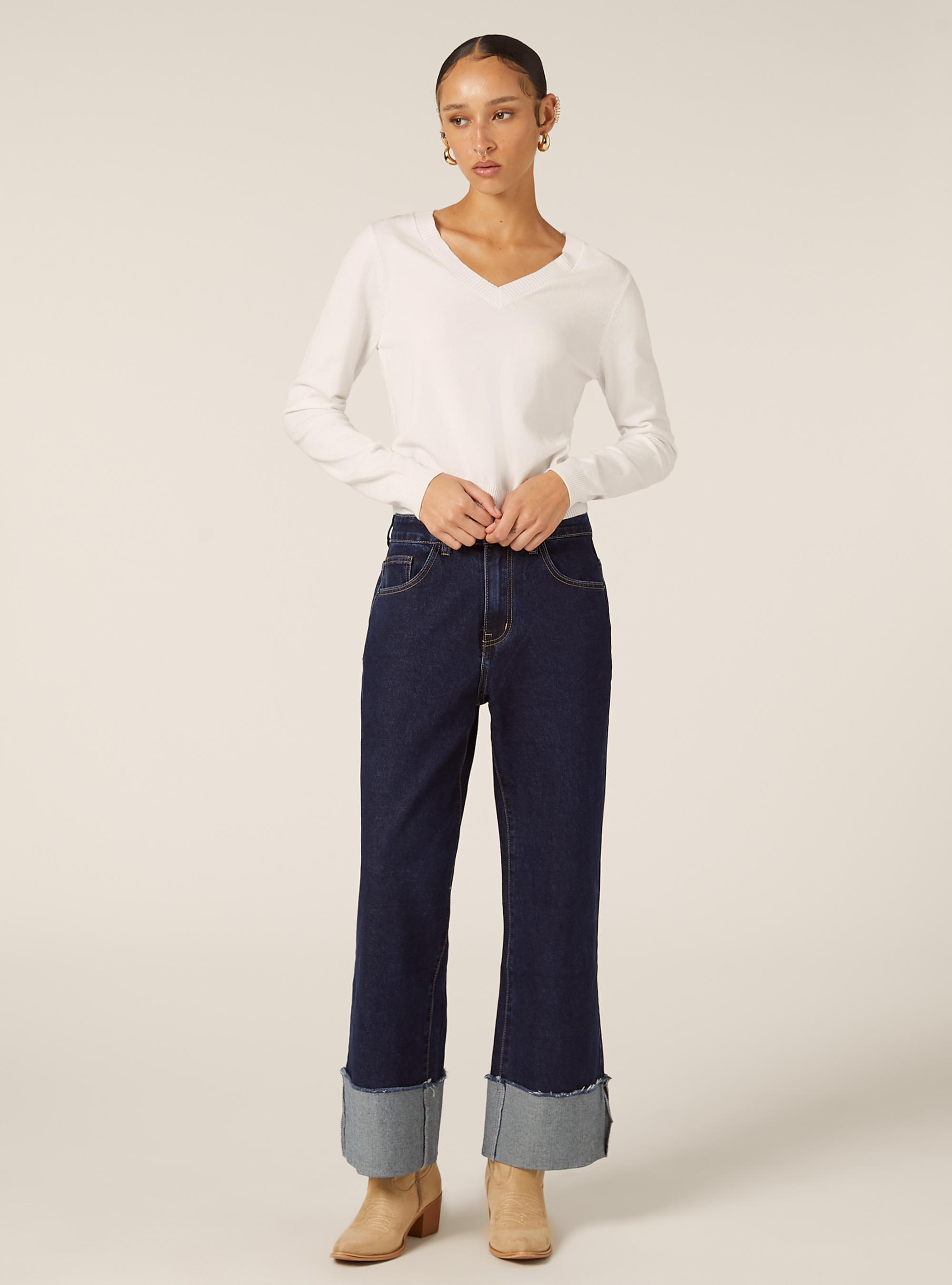 Boxy fit V-neck pullover, WH2 WHITE