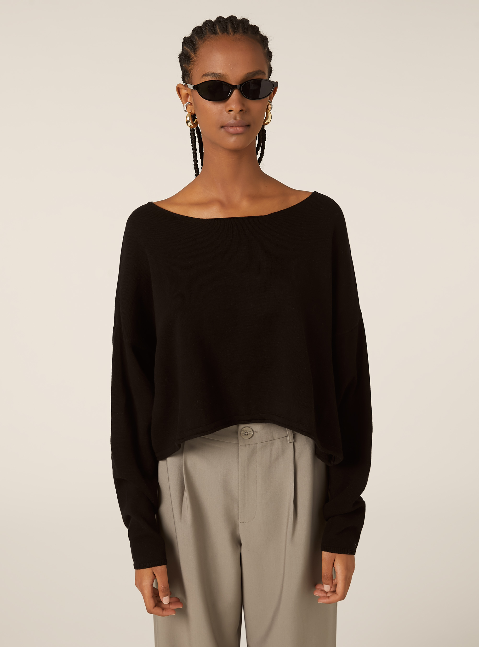 Pull &agrave; encolure bateau en coton doux, BK1 BLACK