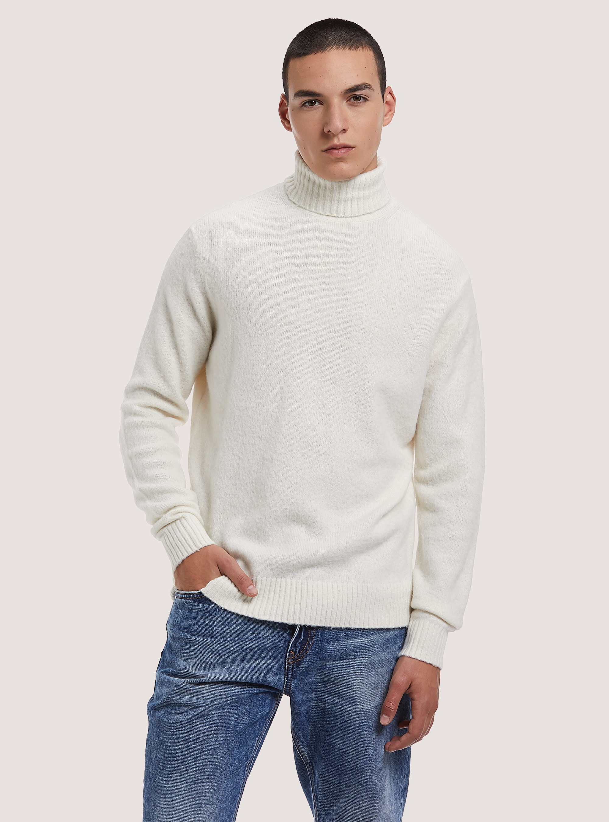 Pullover soft touch in misto lana elastiscizzato, WH2 WHITE