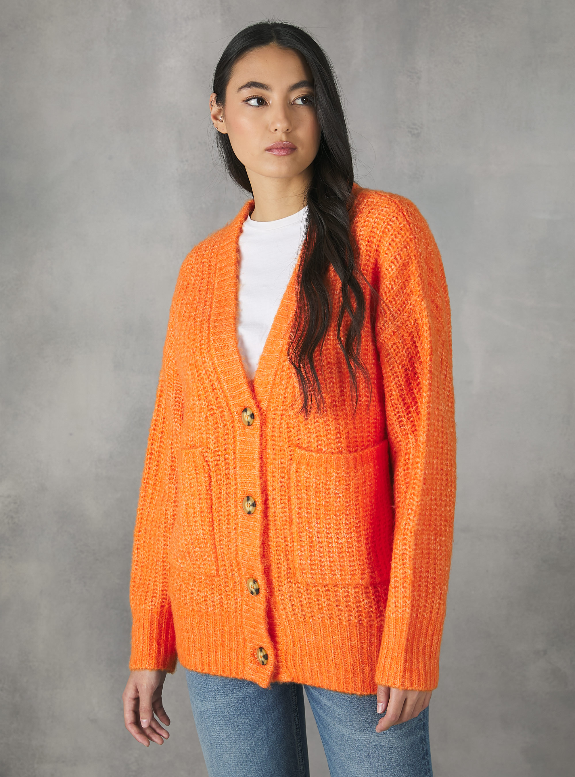 Ribbed cardigan pullover, OR2 ORANGE MED.