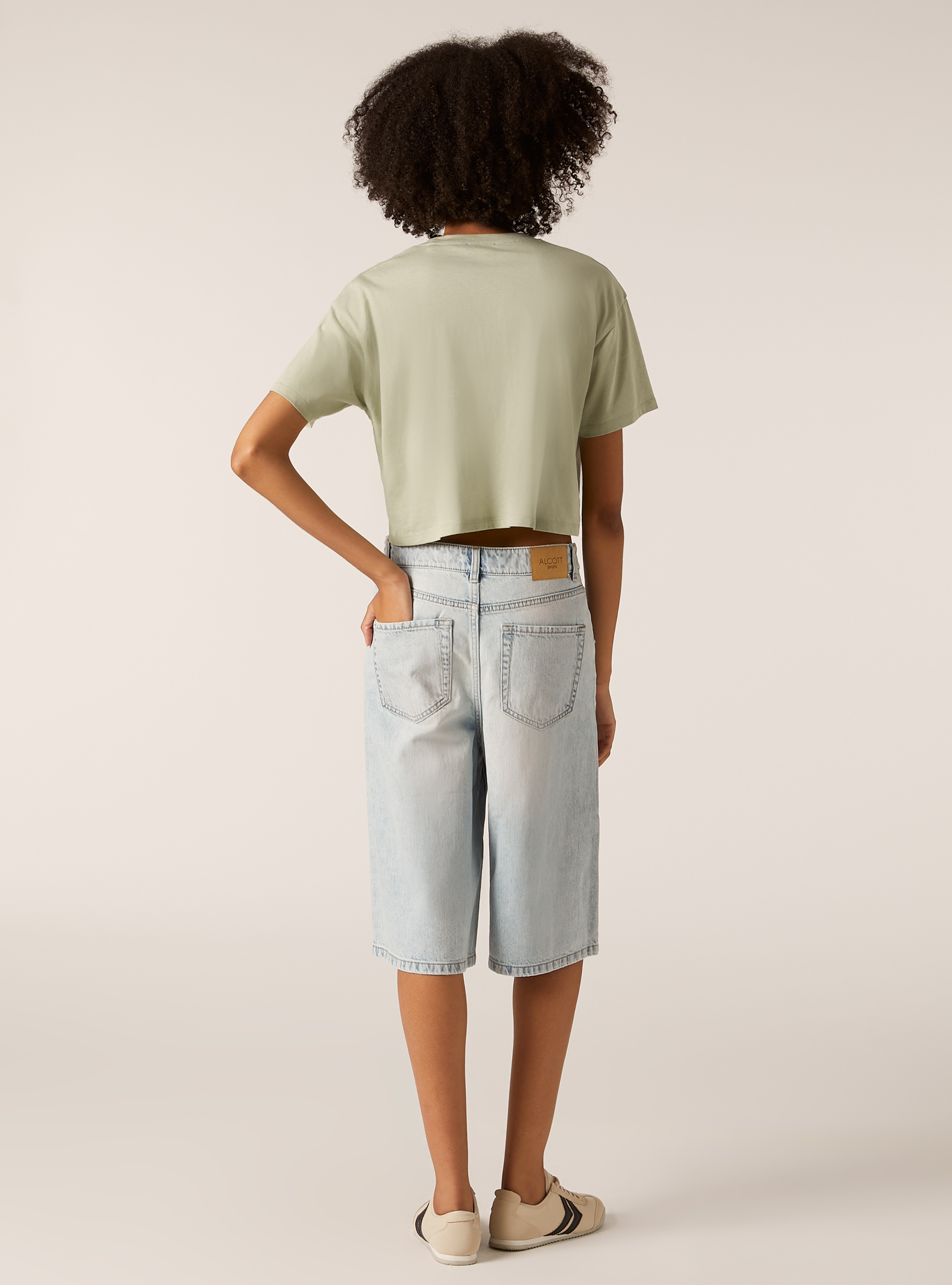 Cotton cropped t-shirt, SG3 SAGE LIGHT
