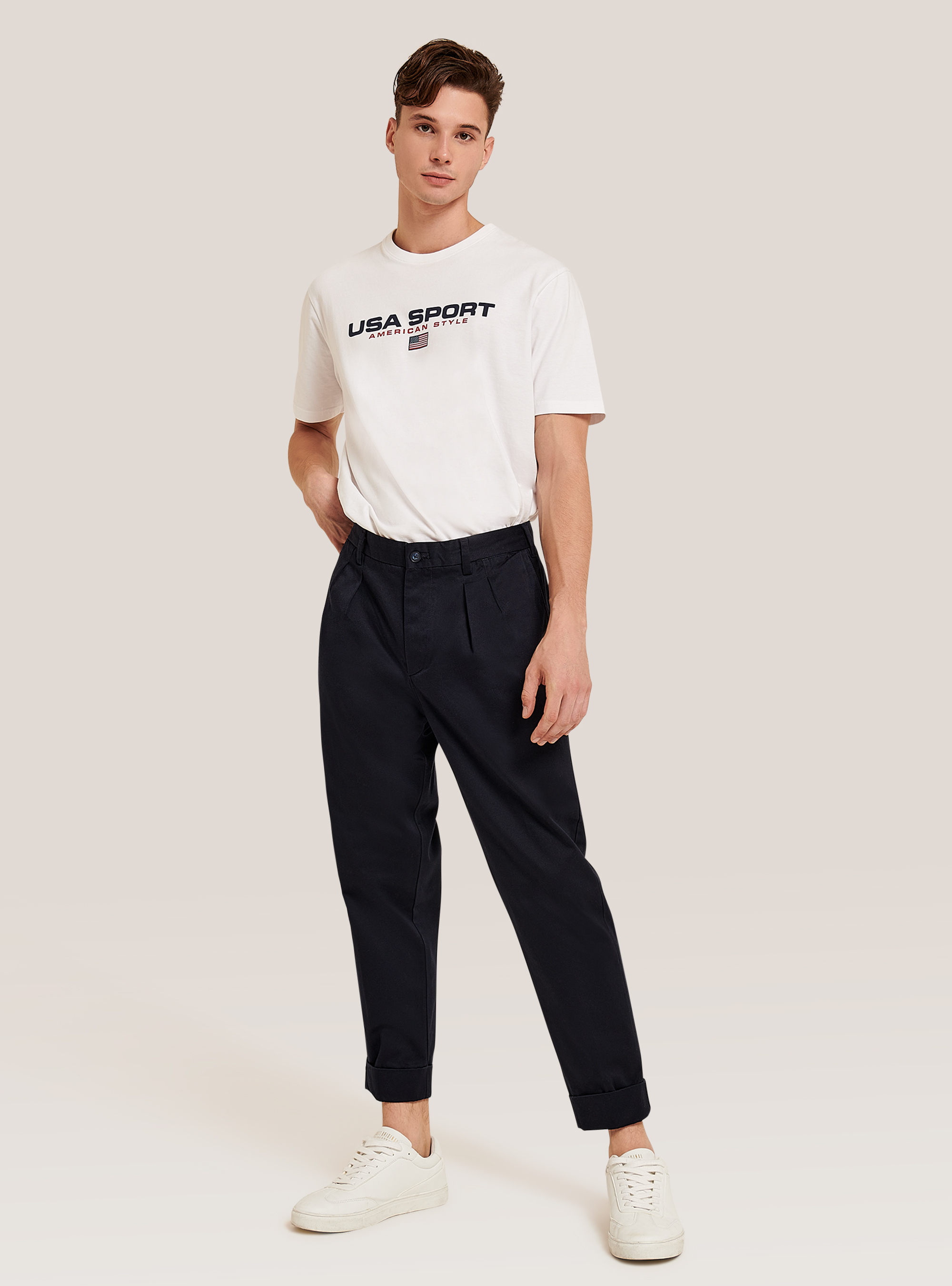 Pantalon en sergé avec pinces, C2282 NAVY