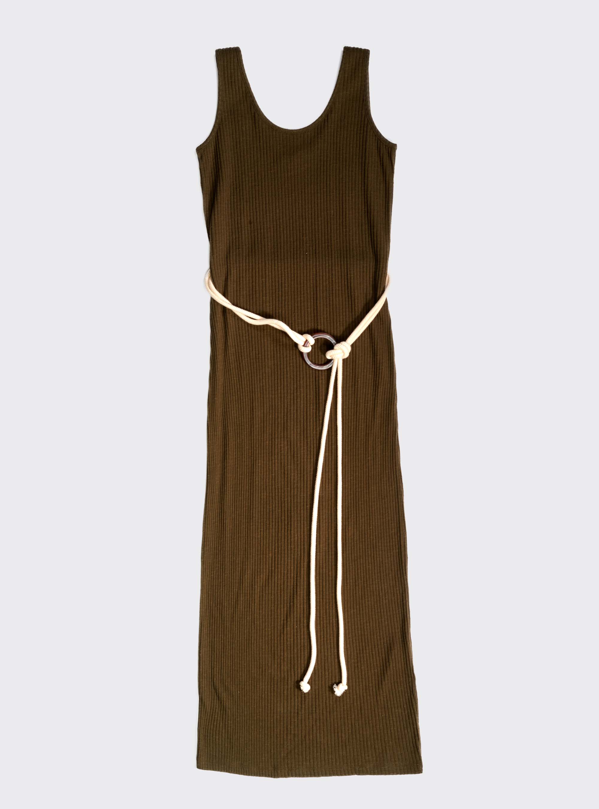 Vestido largo con cinturon de bucle, CAQUI