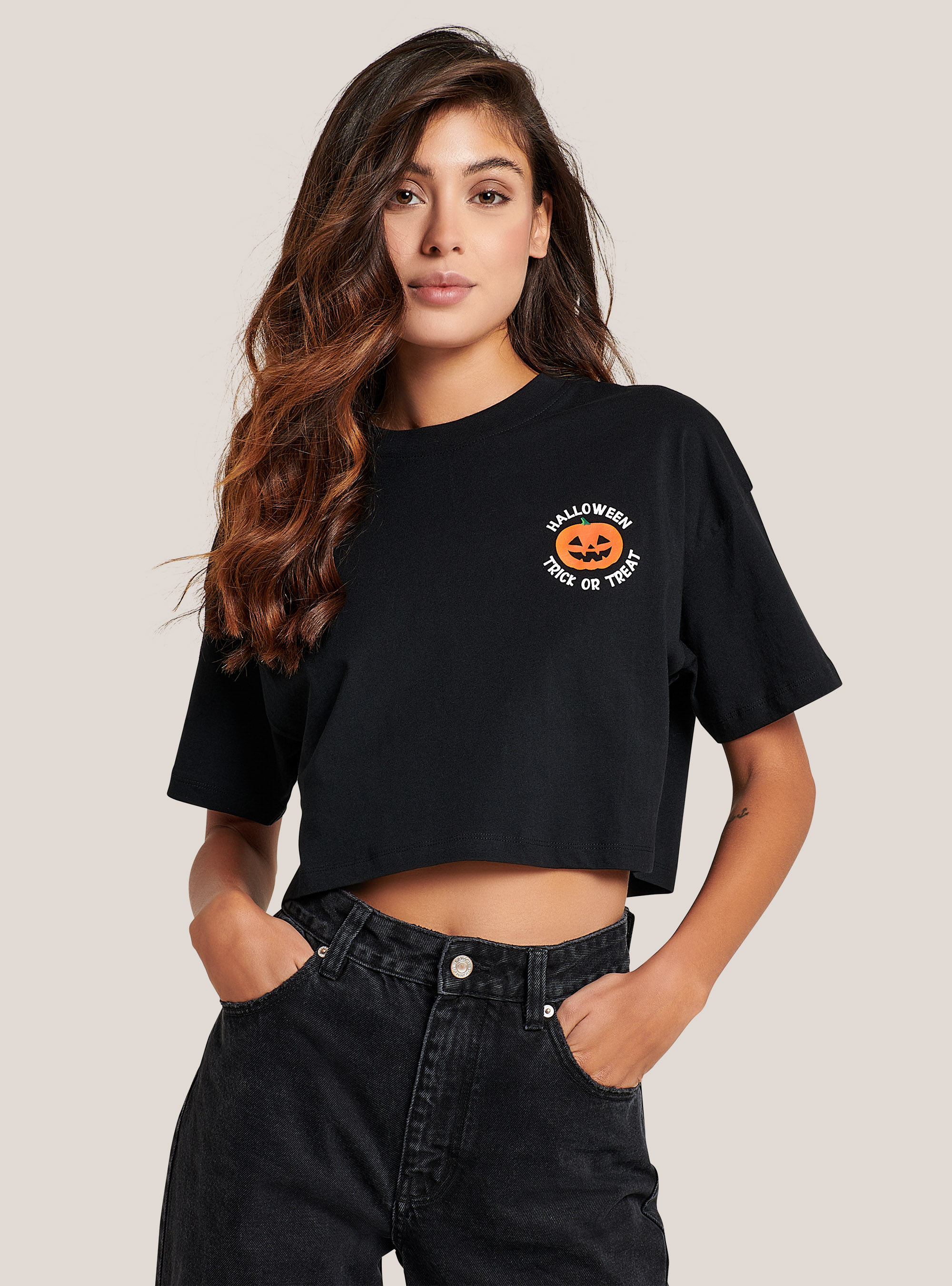 Camiseta de algod&oacute;n de Halloween, NEGRO