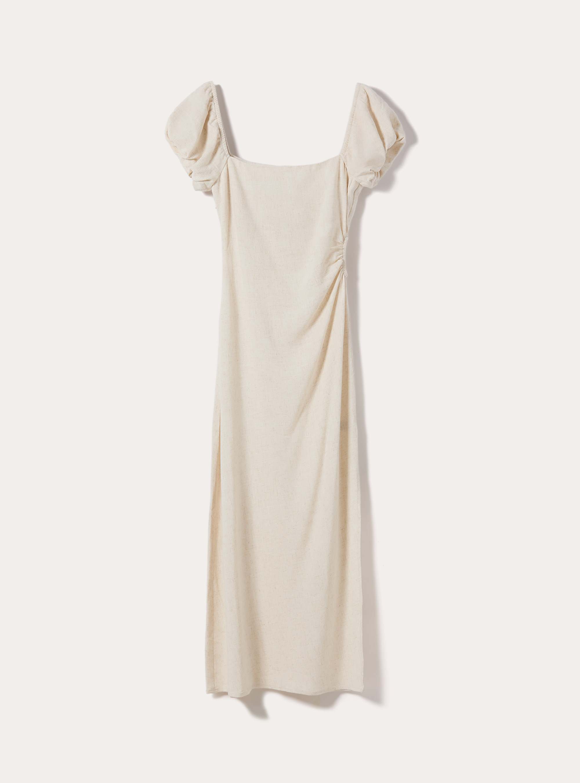 Abito lungo in misto lino con maniche a palloncino, MBG3 BEIGE MEL LIGHT