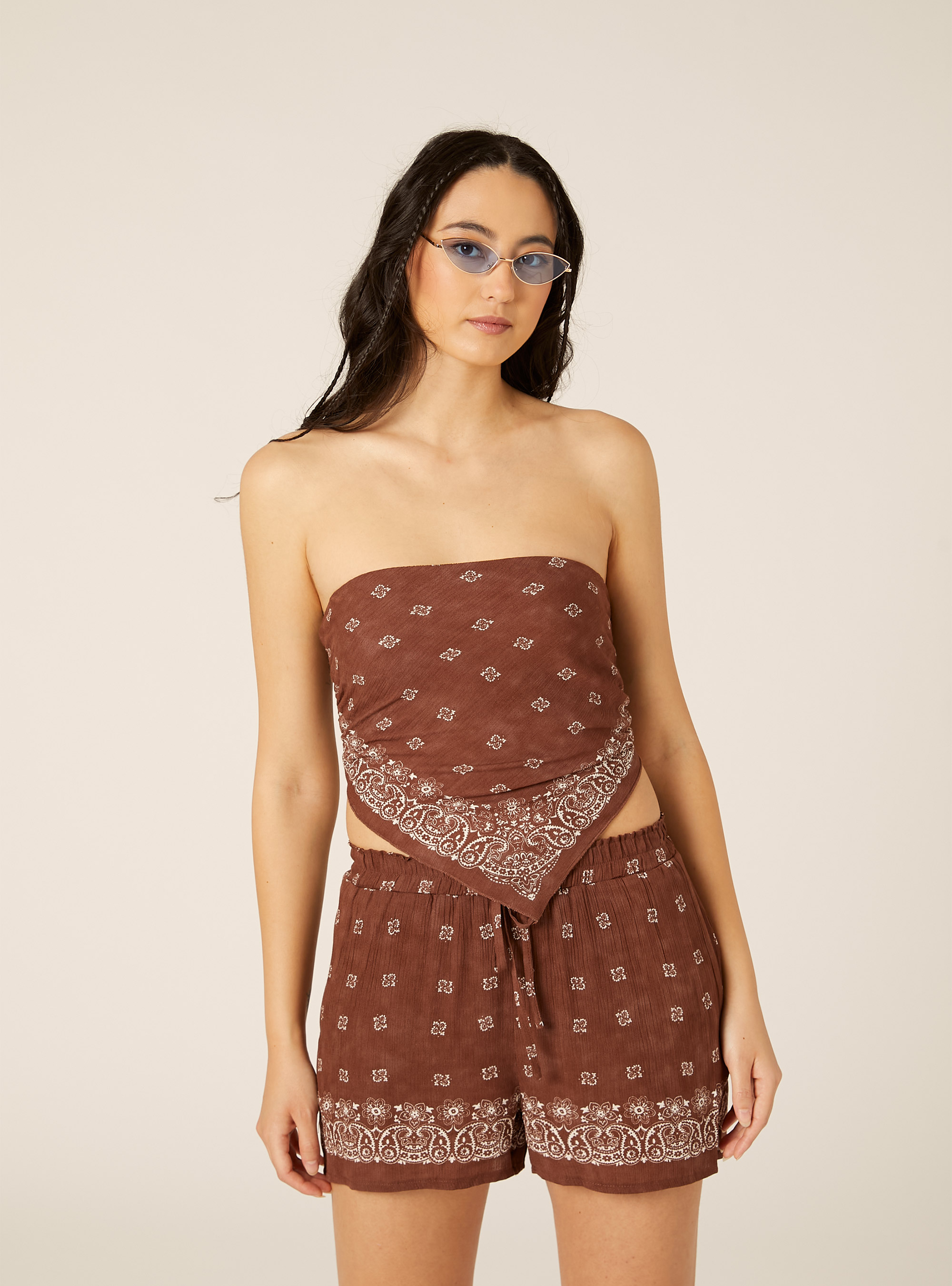 Paisley Print Bandeau Top, BR2 BROWN MEDIUM