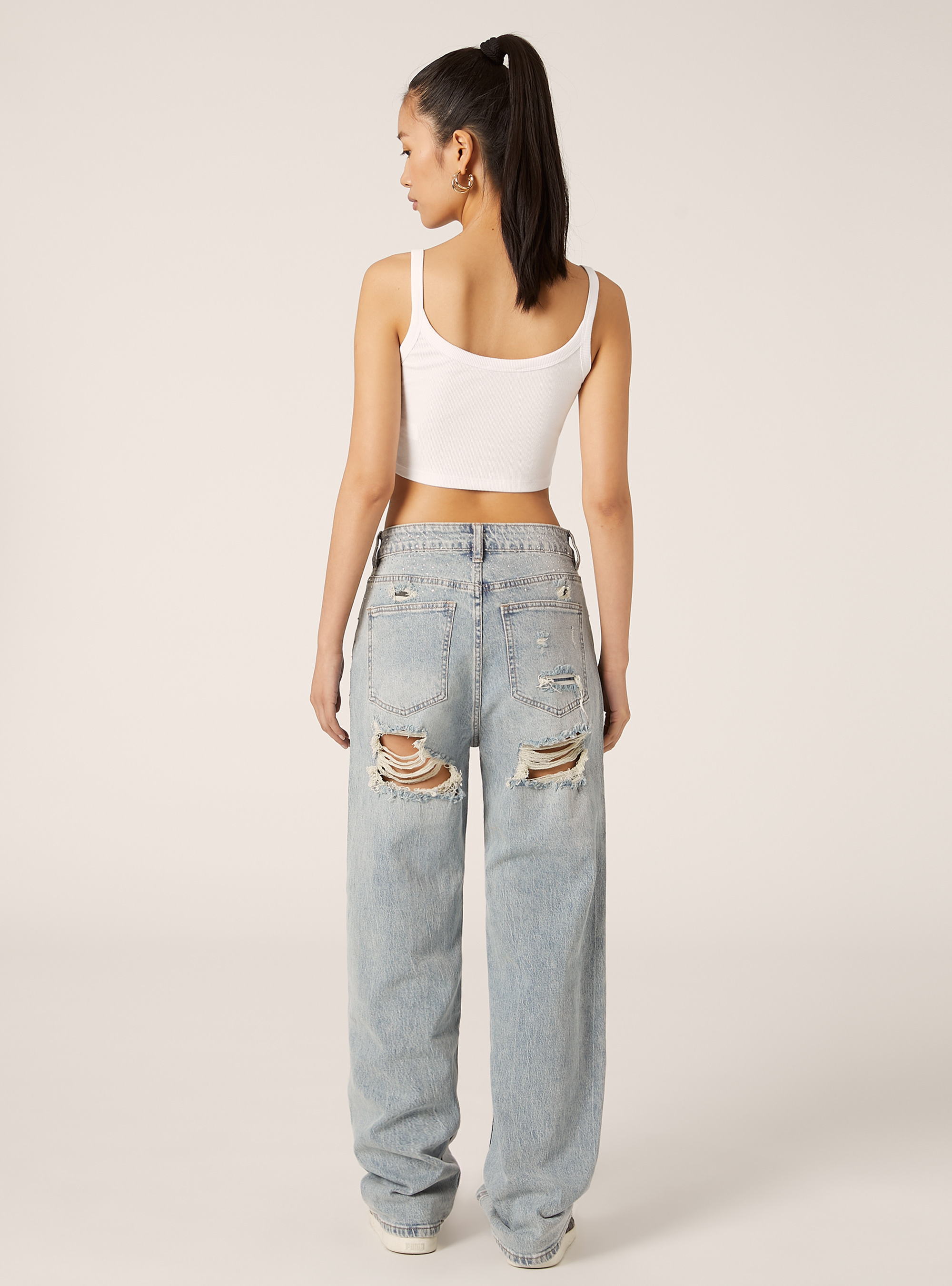 Straight Fit Rhinestone Jeans, D006 AZURE