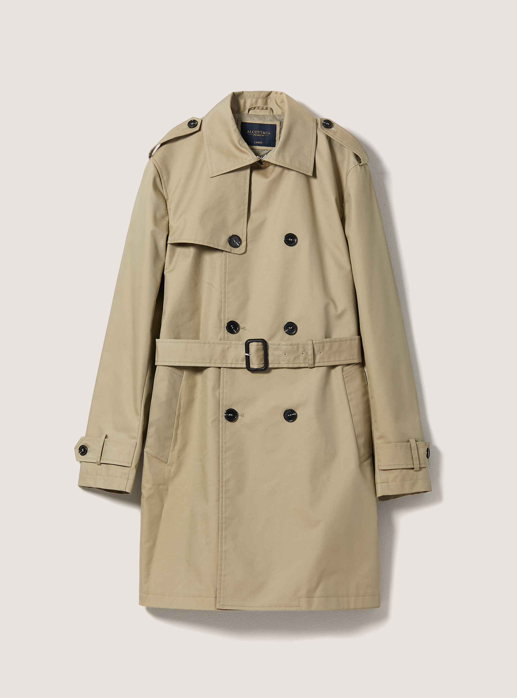 Double-breasted water repellent cotton-blend trench coat, BG3 BEIGE LIGHT