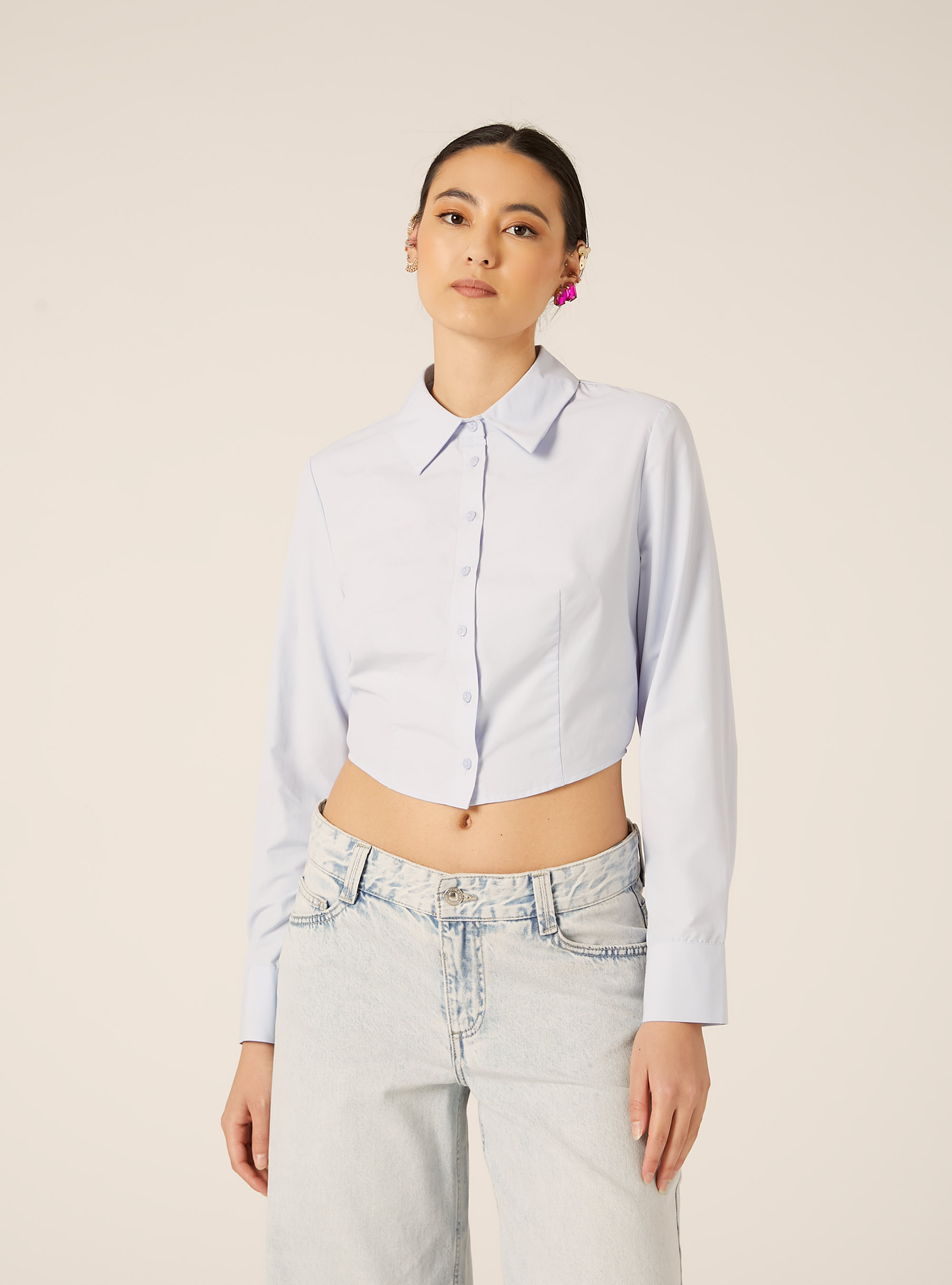 Camisa cropped de popelina, AZ3 AZURE LIGHT