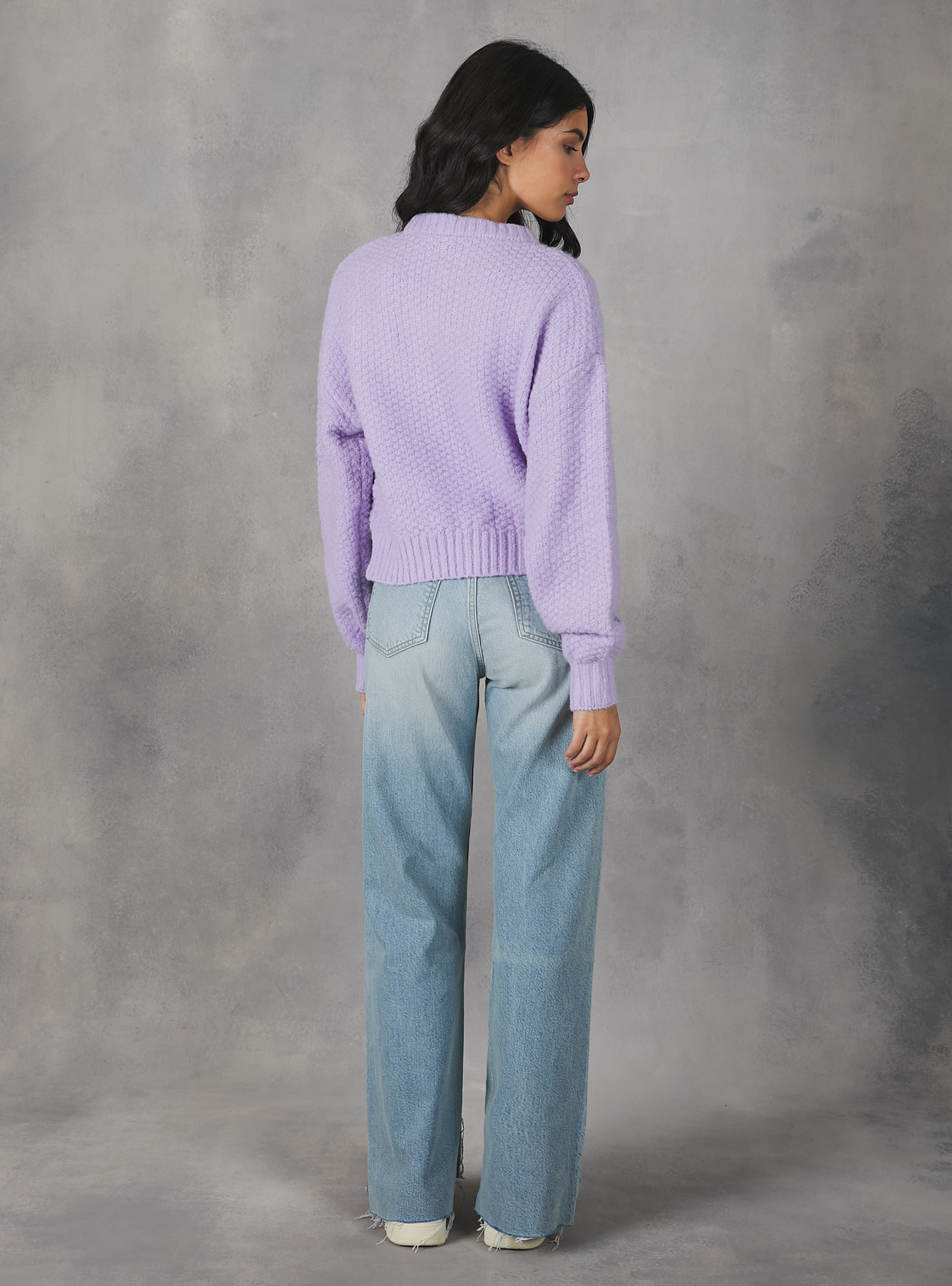 Pullover girocollo punto pop corn, C3303 LILLAC