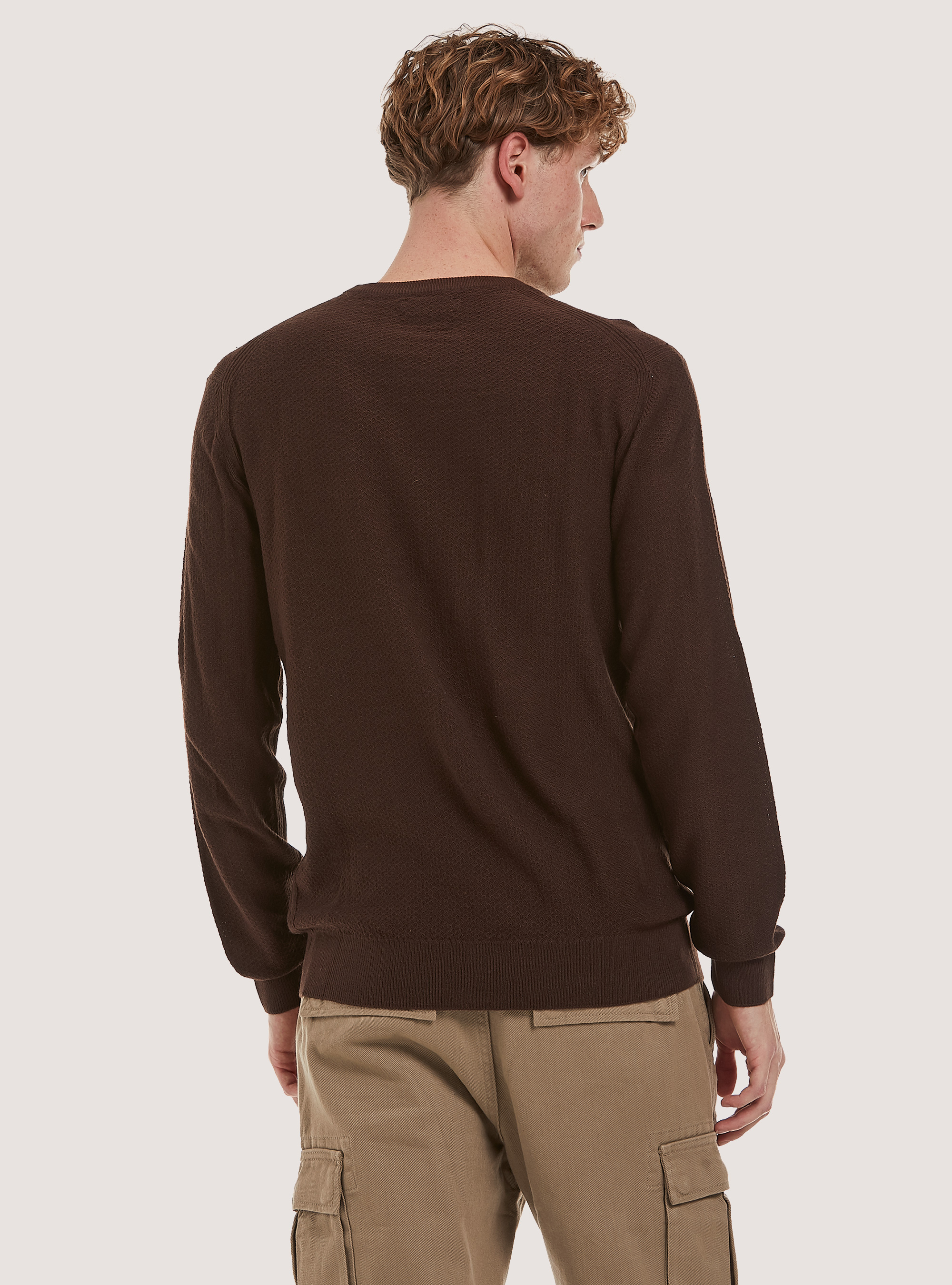 Crew-neck pullover with texture, BR2 BROWN MEDIUM