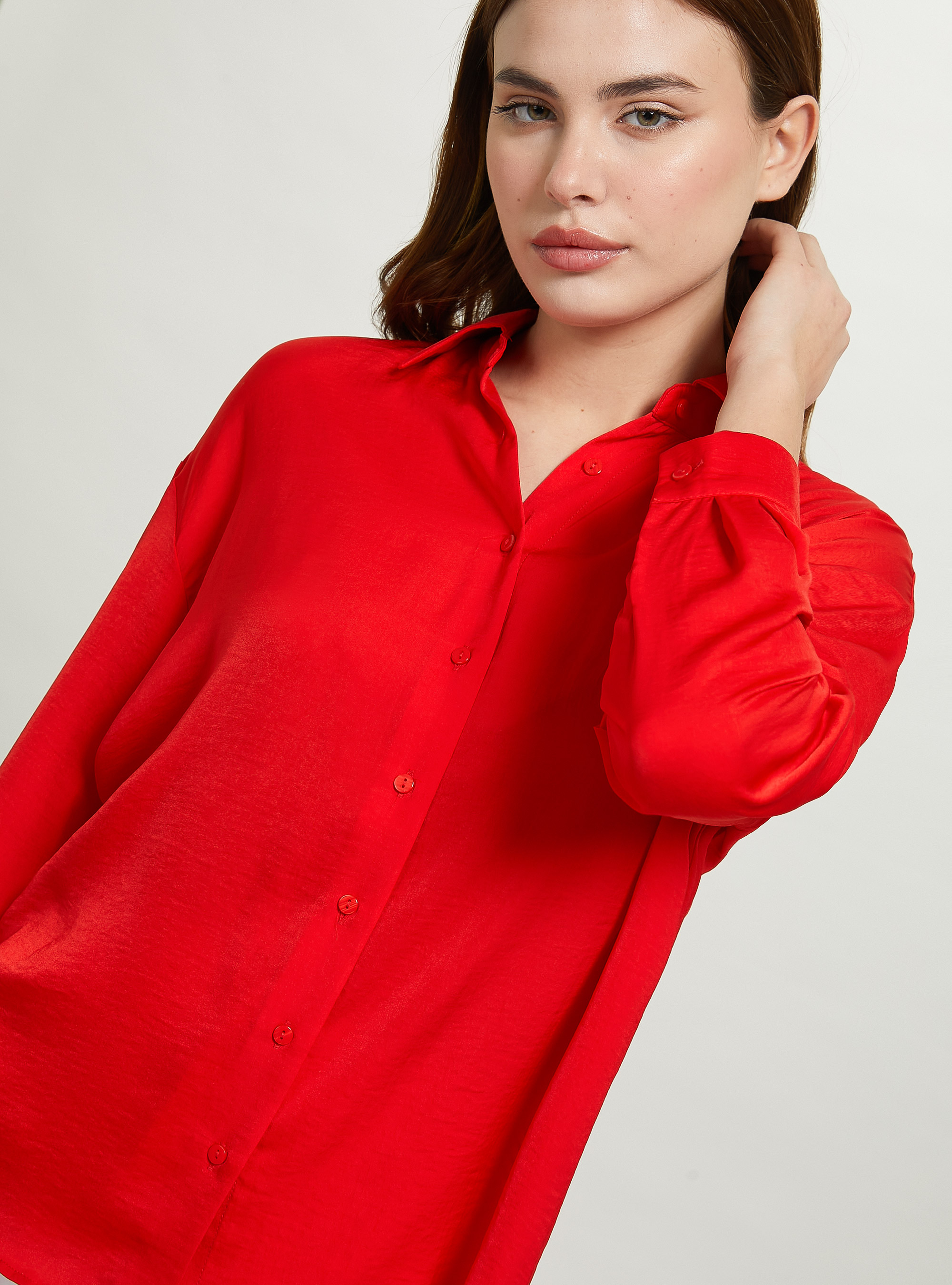 Solid-coloured satin shirt, RD2 RED MEDIUM
