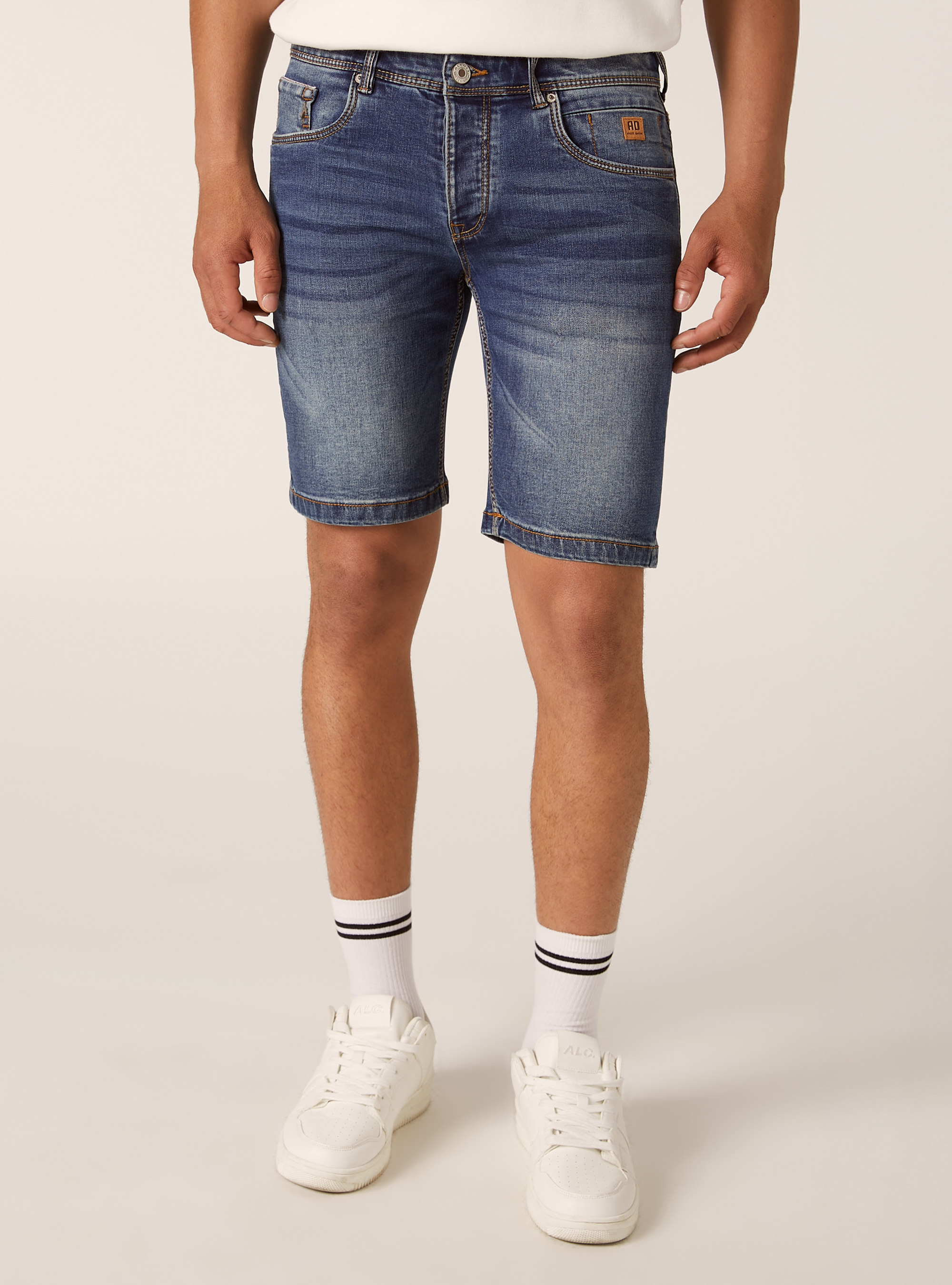 Skinny Fit Denim Bermuda Shorts, D003 MEDIUM BLUE