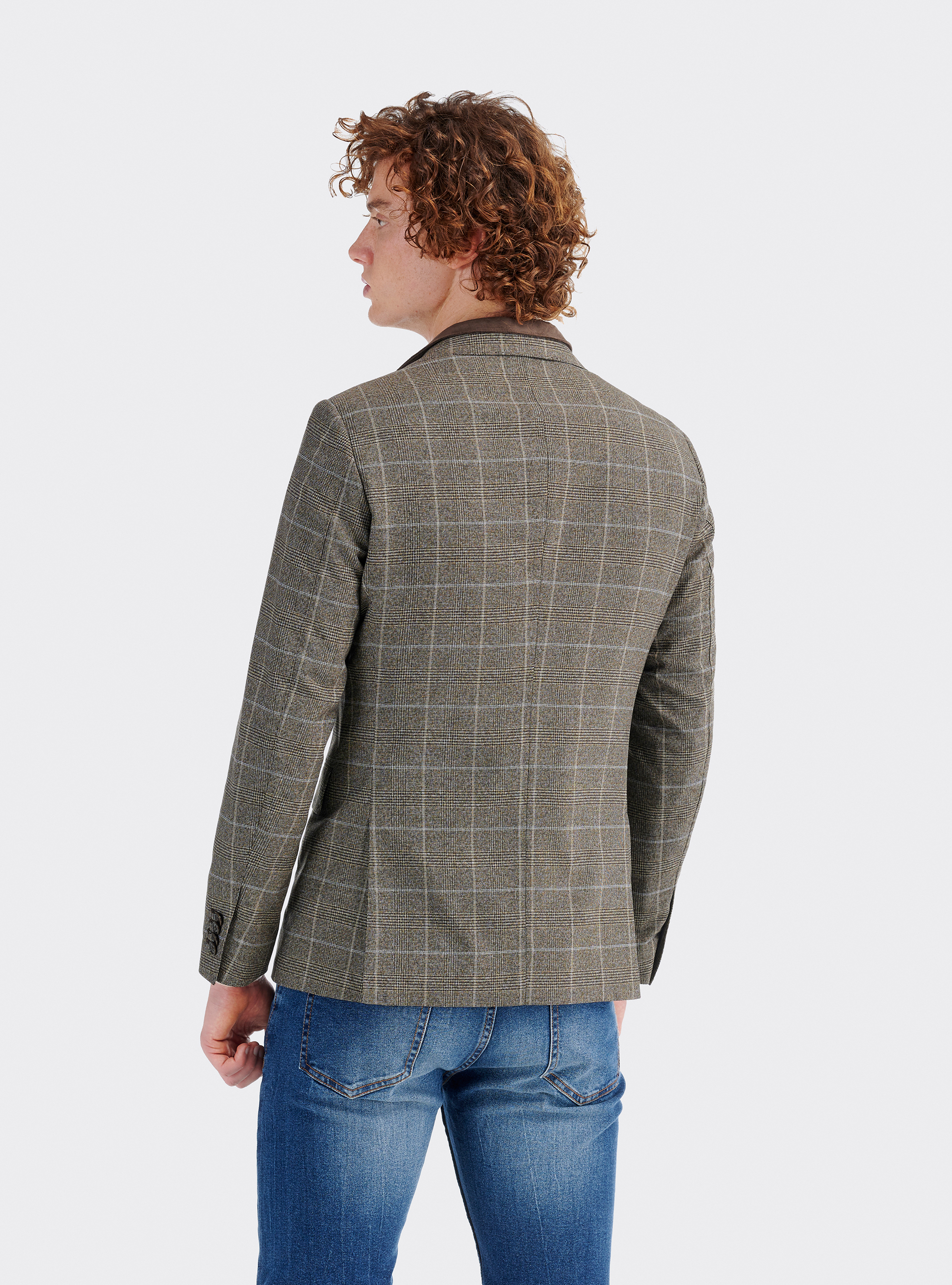 Giacca a quadri con gilet interno removibile, C507 BROWN